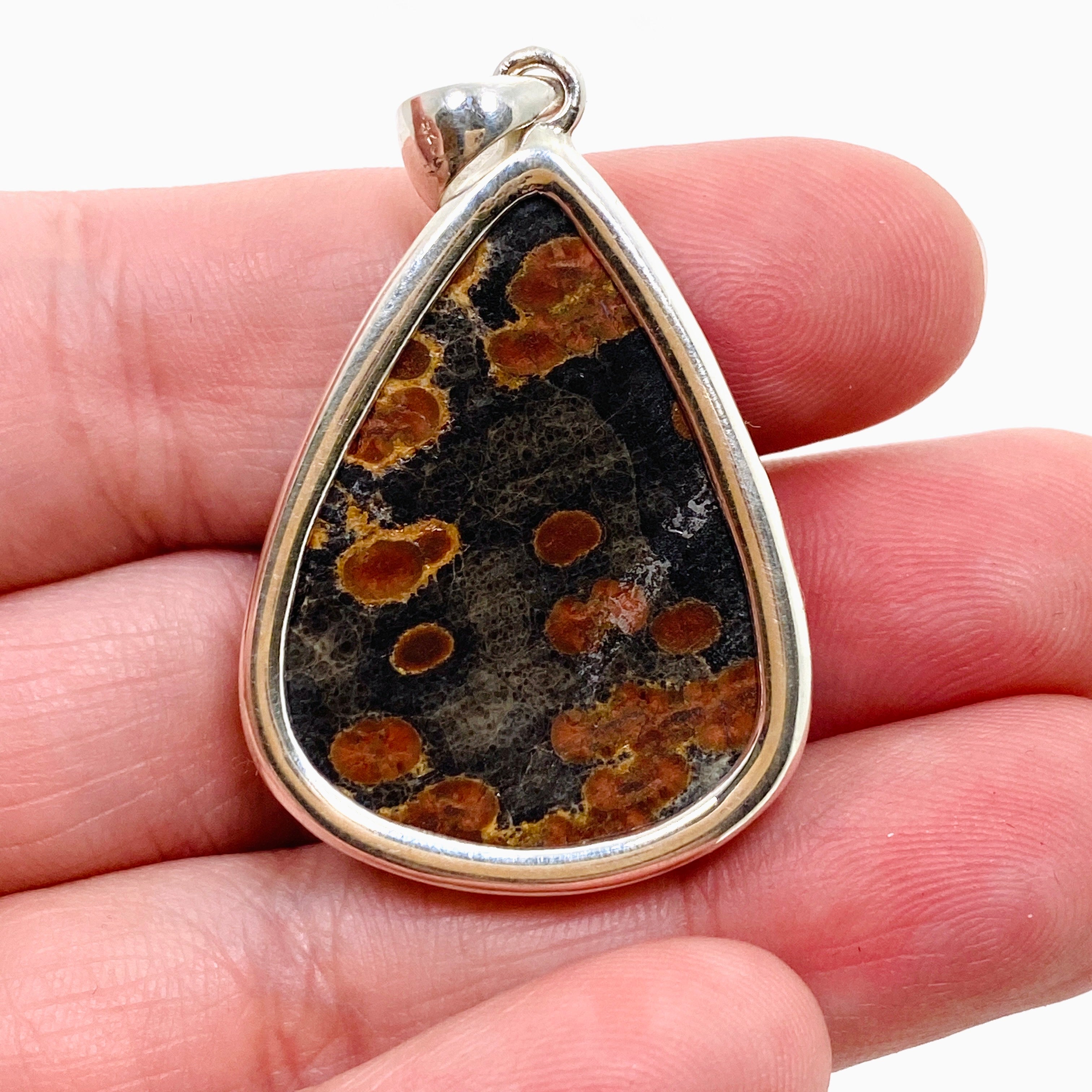 Natural Peanut Obsidian Perlite Teardrop Cabochon Pendant - Handmade Hammered Silver Setting KPGJ4767 - Perfect for Jewelry Making, Gifts & Spiritual Healing