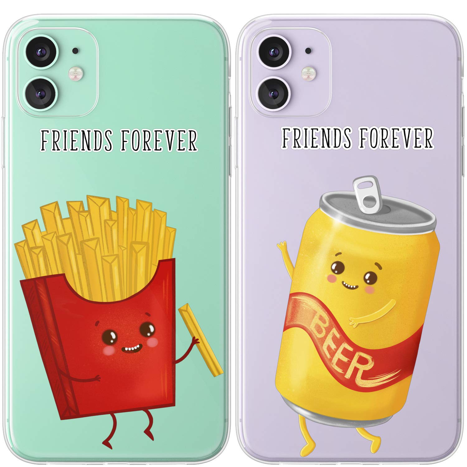 Cute Matching Phone Cases for iPhone 15 Pro Max/14 Plus/13/12 Mini/11/SE/XS/XR/8/7 - Best Friend BFF Junk Food Fries Design - 2-Pack Set - Perfect Gift for Birthday, Friendship Day & Couple Accessories