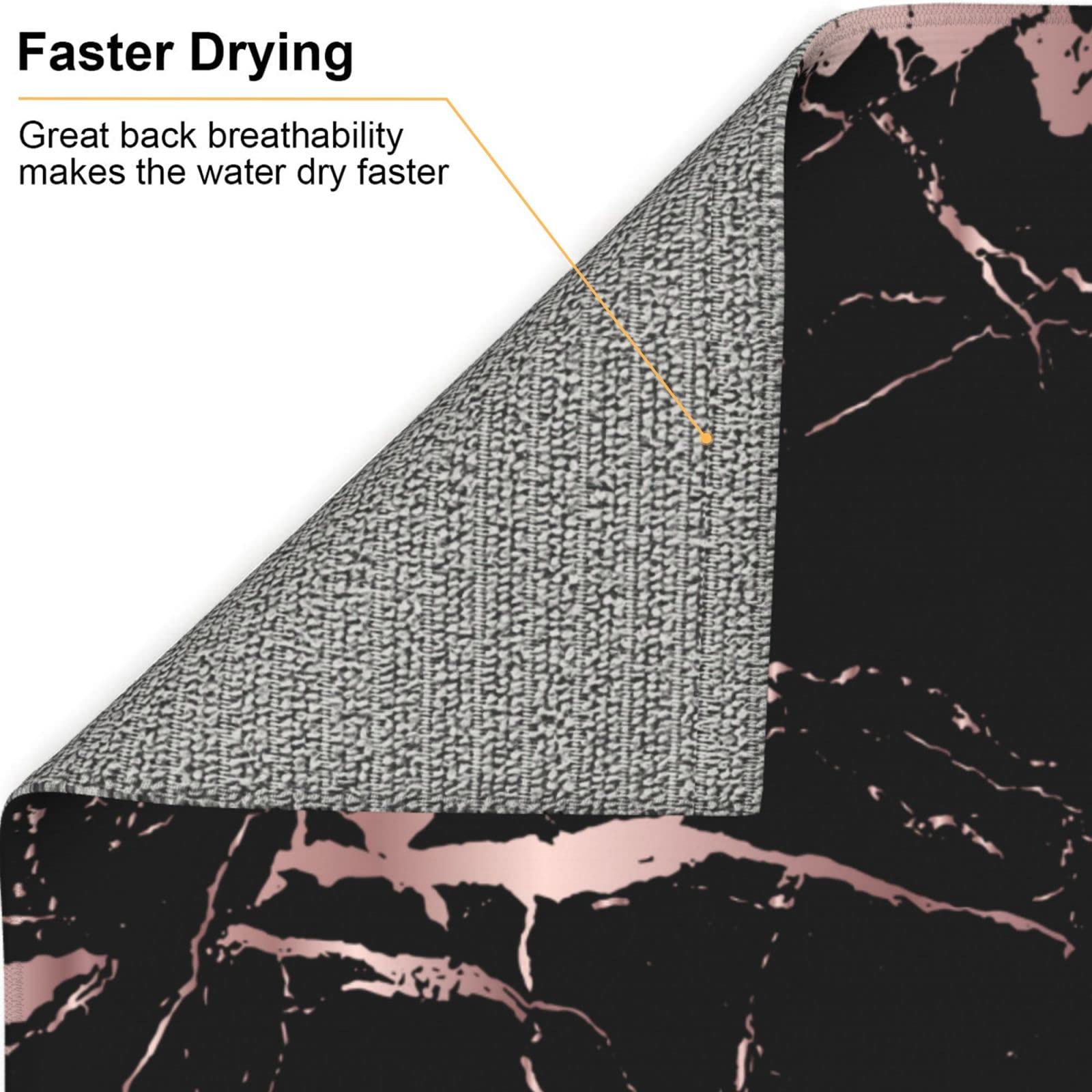 Rose Gold Black Marble Dish Drying Mat - 16x18 Inch Absorbent Microfiber Kitchen Counter Mat for Plates, Glasses & Utensils - Reversible, Washable & Quick-Drying - Perfect for Dish Racks, Countertops & Sink Areas