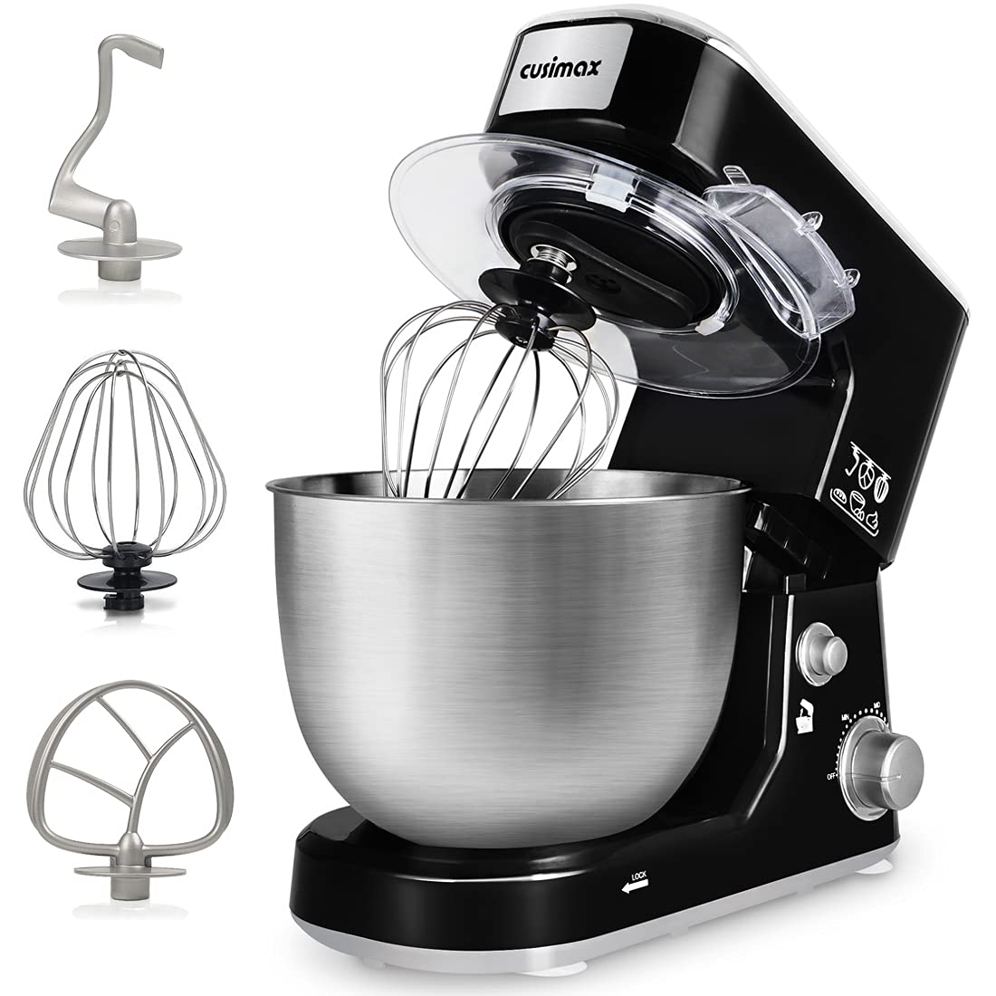 CUSIMAX 5-Quart Stand Mixer - Tilt-Head Electric Dough Mixer with Stainless Steel Bowl, Dough Hook, Beater & Whisk | Perfect for Baking Bread, Cakes & Cookies | Splash Guard Included