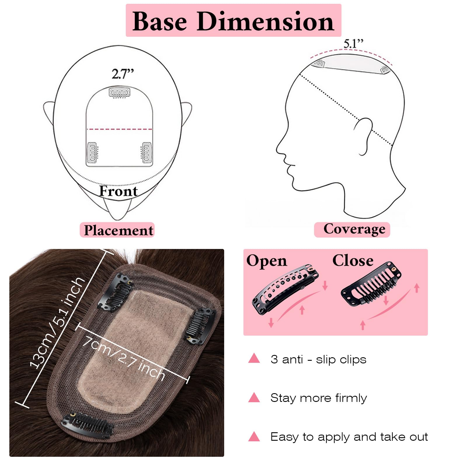 SEGO 100% Real Human Hair Toppers with Bangs - Silk Base 150% Density Clip-in Hair Topper (2.7”x5.1”) for Women with Thinning Hair, Hair Loss & Gray Coverage - Perfect for Daily Wear, Special Occasions & Hair Volume Enhancement