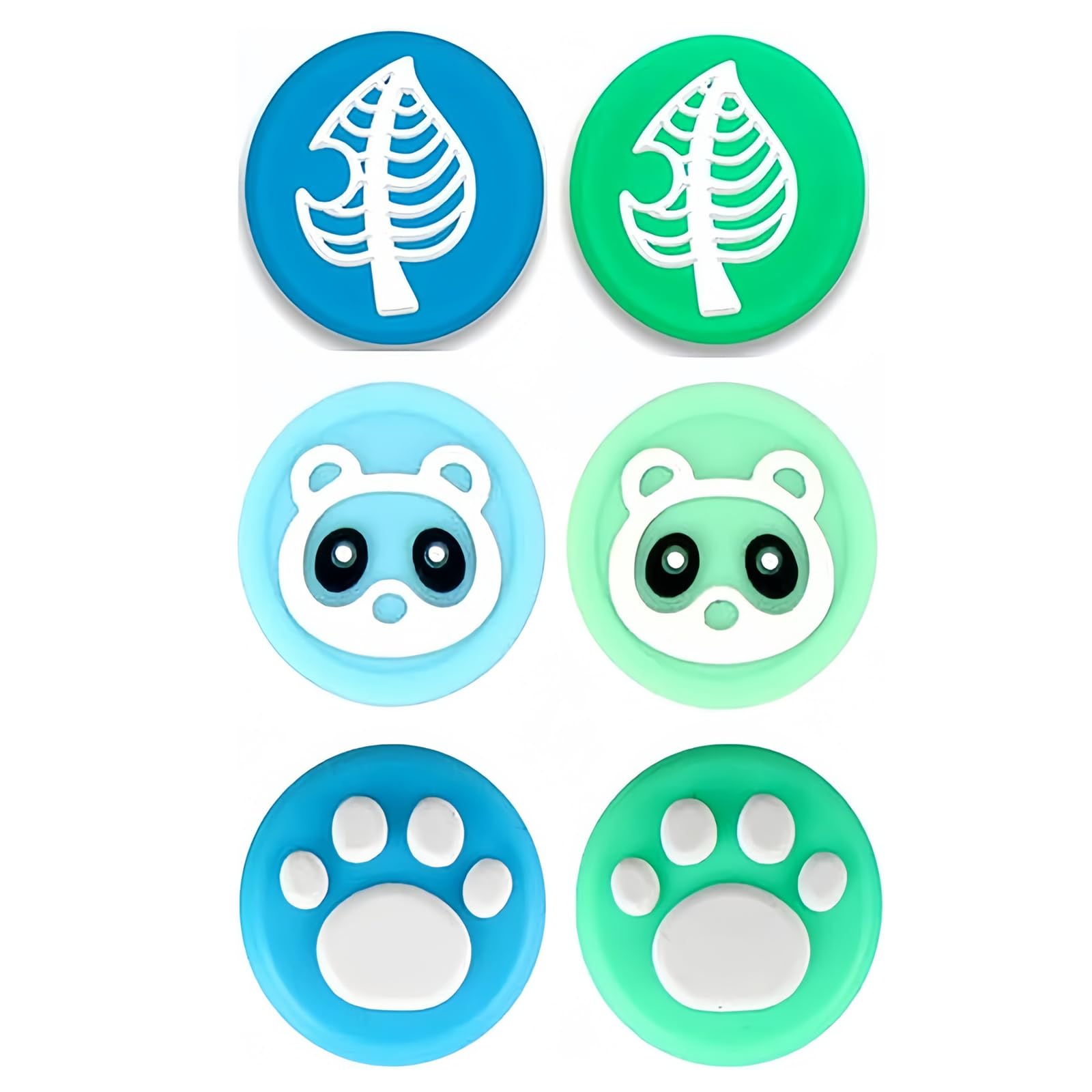 6Pcs Cute Cat Paw & Raccoon Green Leaf Thumb Grip Caps for Nintendo Switch/Lite Joy-Con Controllers - Soft Joystick Cover Accessories for Comfortable Gaming & NS Protection (Perfect for Kids & Long Play Sessions)