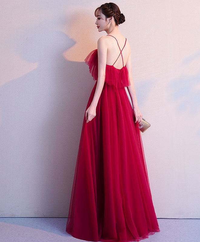 Elegant Burgundy Tulle Long Prom Dress for Women - Formal Evening Gown for Homecoming, Wedding, Ball & Special Occasions