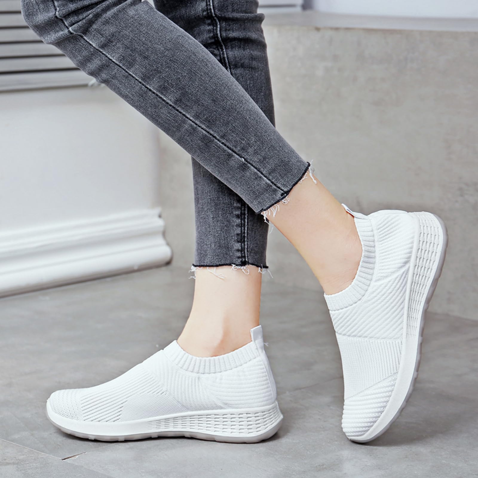 EFTCAL Women's Slip-On Walking Shoes - Breathable Mesh Athletic Sneakers for Running, Tennis & Casual Wear - Lightweight Comfortable Non-Slip Elastic Knit Socks Shoes for Workout, Travel & Daily Use