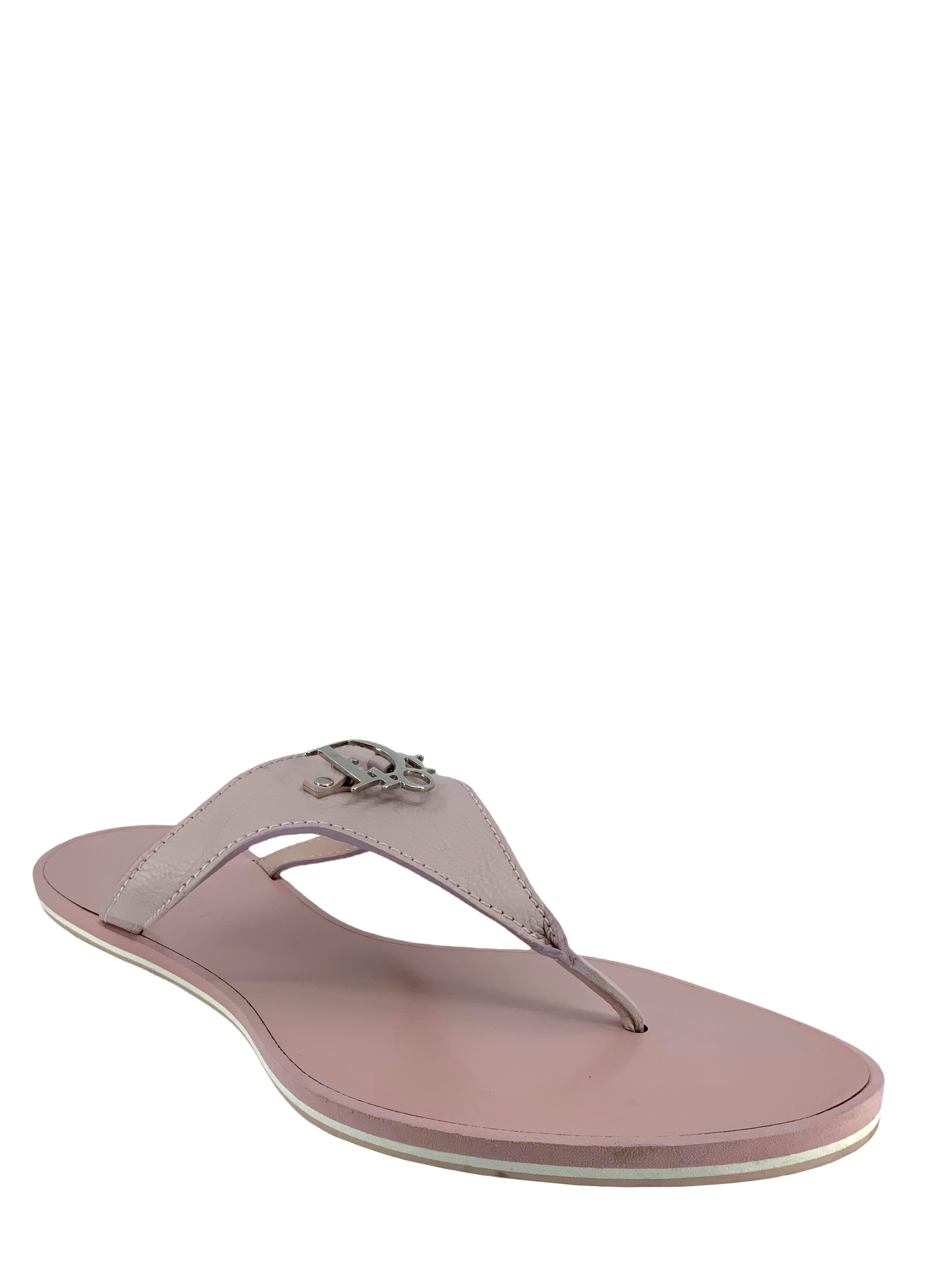 Christian Dior Leather Logo Thong Sandals Women's Size 10 - Luxury Designer Flip Flops for Beach, Pool & Summer Outfits