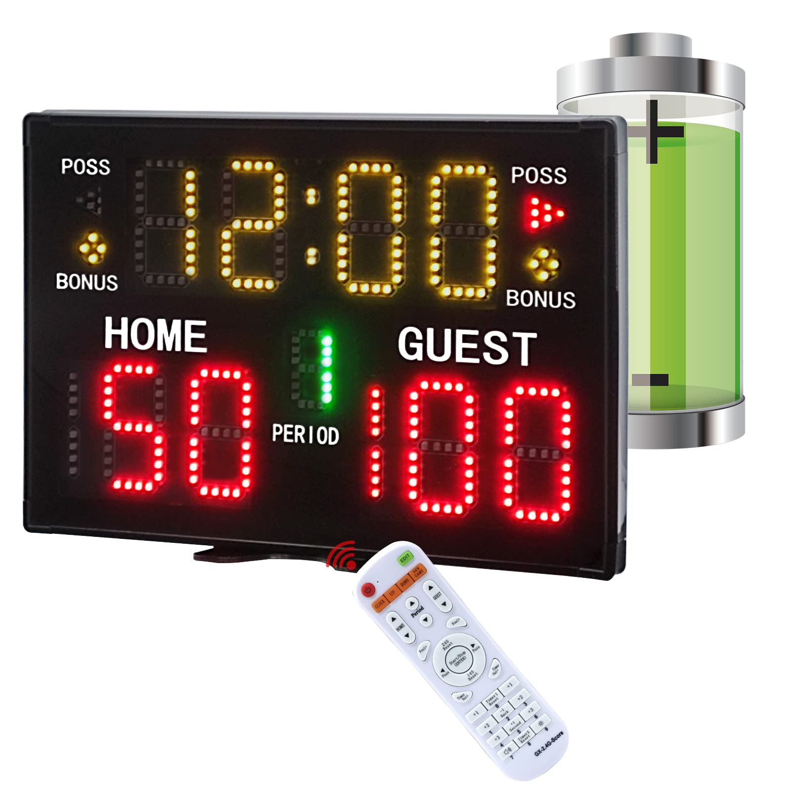 Portable Digital Basketball Scoreboard with Remote Control - Battery Powered Tabletop Electronic Scoreboard with 75dB Buzzer, Countdown Timer & Score Display for Indoor/Outdoor Games, Tournaments & Practice Sessions