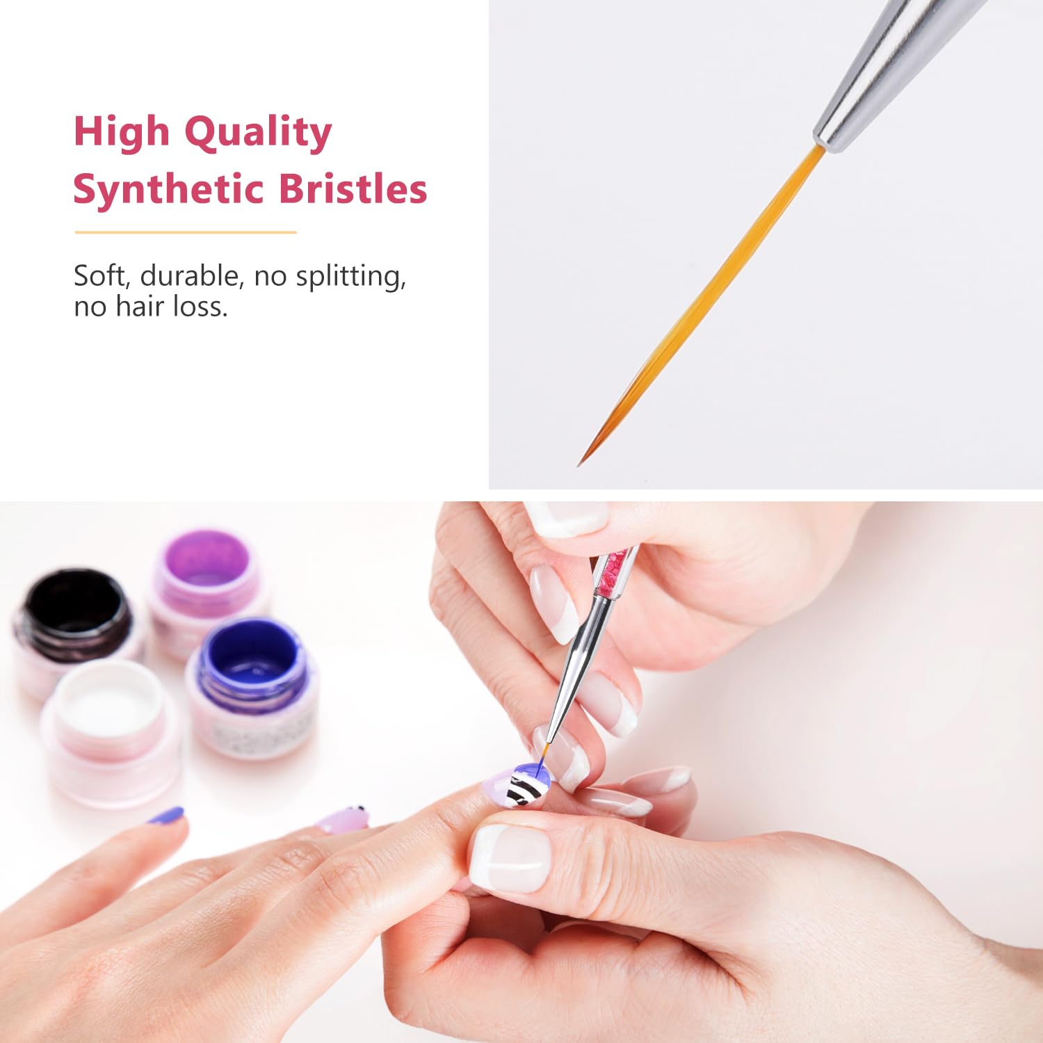TEOYALL Nail Art Brushes Set - 7/9/11/15/20mm Fine Striping & Precision Detail Drawing Brushes for Professional Nail Design - Perfect for Salon, DIY Manicure & Nail Art Enthusiasts