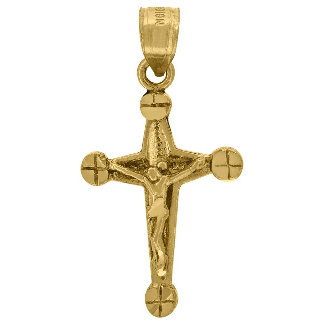 10K Yellow Gold Jesus Crucifix Cross Pendant Necklace for Women & Men - Religious Jewelry Gift - 29.3x15.2mm - Perfect for Baptism, First Communion, Confirmation & Daily Faith Wear