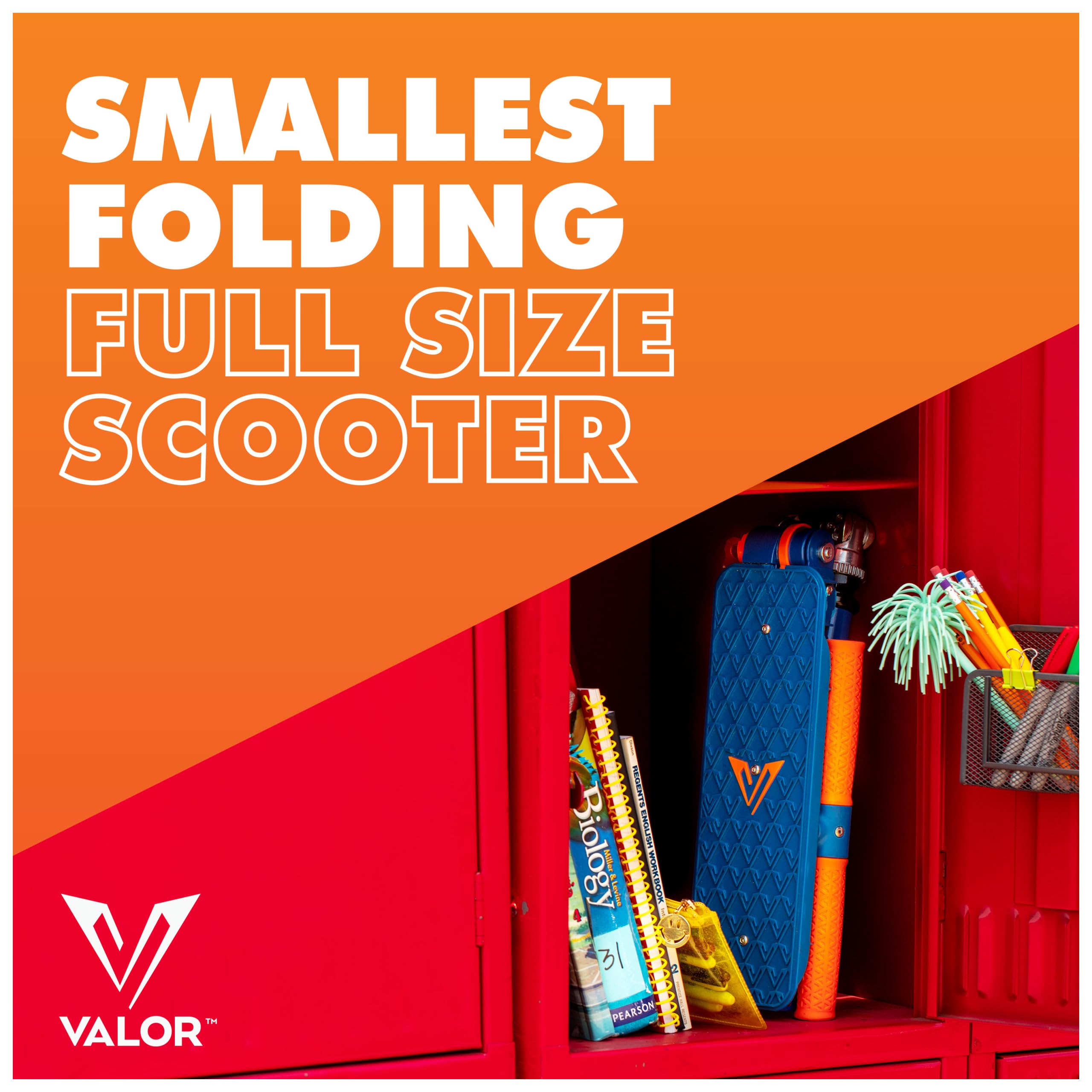 Valor Kick Scooter for Kids - Ultra Compact & Lightweight Foldable Scooter with ABEC-7 Wheel Bearings | Outdoor Ride-On Toy for Boys & Girls Ages 8-12 | Blue & Orange | Perfect for Commuting, Park Rides & Neighborhood Fun
