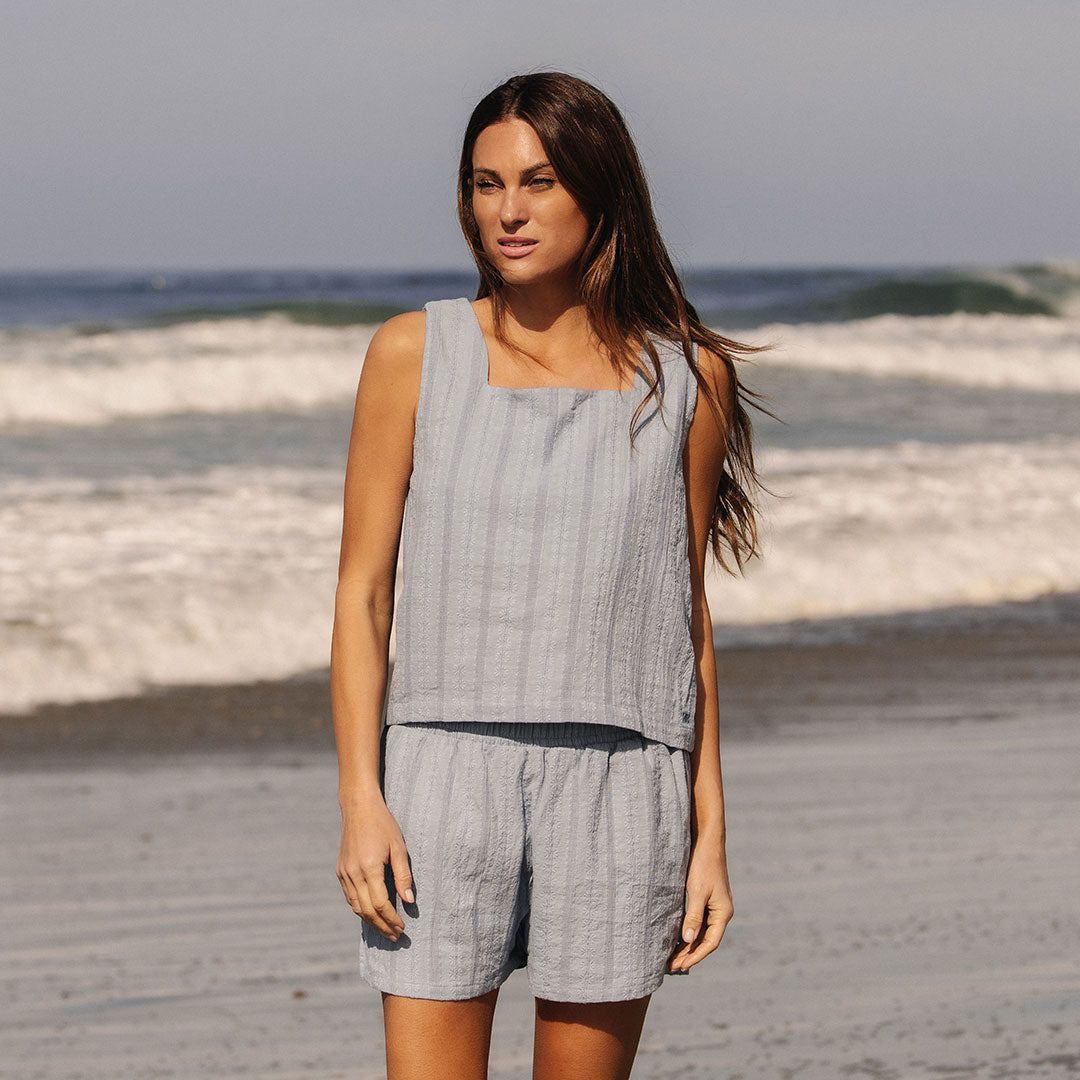 Dusk Blue Eyelet Tank Top for Women - Breathable Summer Casual Shirt - Perfect for Beach, Vacation & Everyday Wear