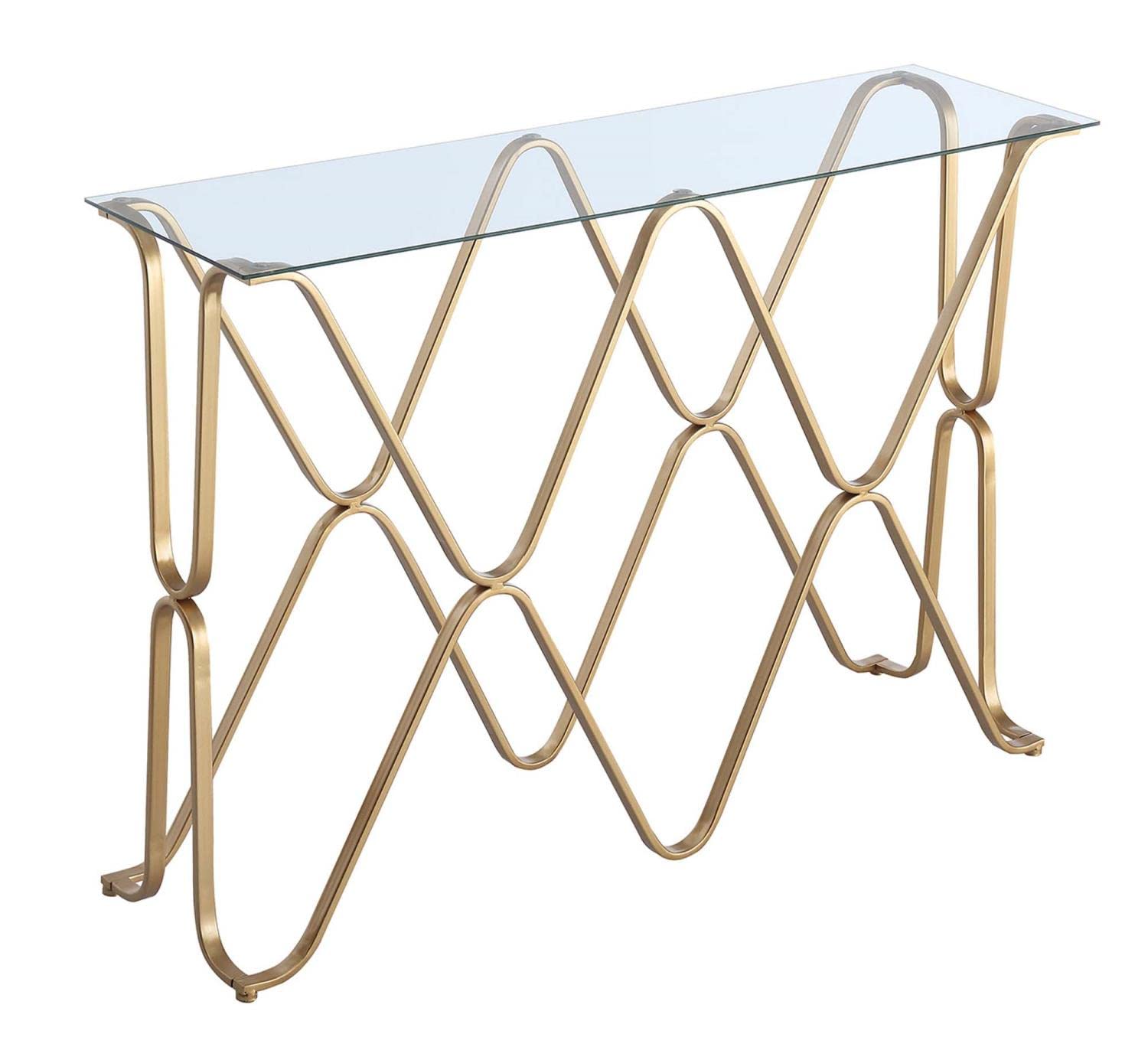 Convenience Concepts Neptune Console Table - Gold Metal Frame with Tempered Glass Top - Perfect for Entryway, Living Room & Hallway Decor