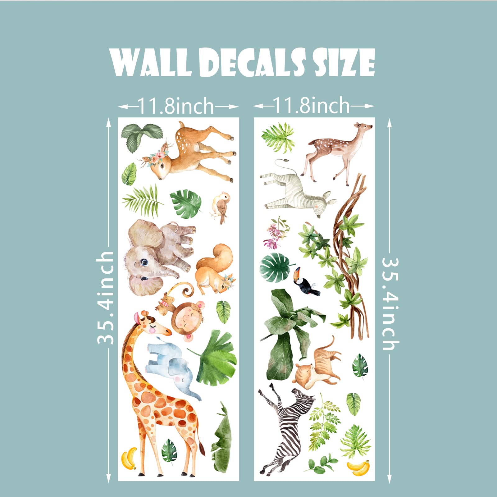Jungle Wall Decals - Peel and Stick Floral Wall Stickers for Nursery, Kids Bedroom, Living Room & Playroom - Removable Home Wall Art Decor for Jungle Theme Party & Baby Shower Decorations