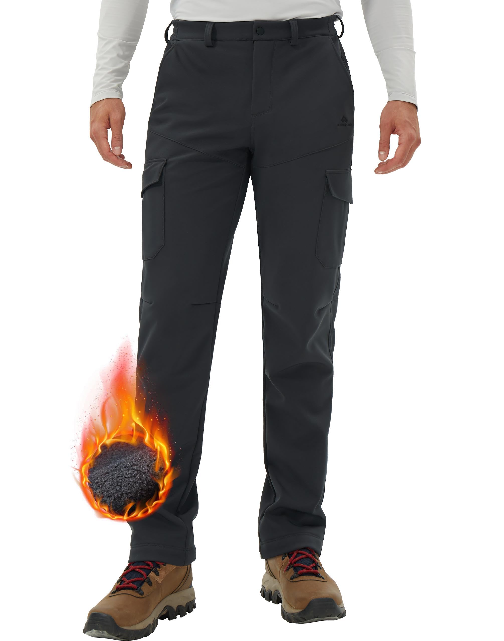 Pioneer Camp Men's Waterproof Cargo Hiking Pants - Fleece Lined Softshell Winter Pants for Skiing, Snow & Outdoor Work | Warm Insulated Workwear for Cold Weather Adventures