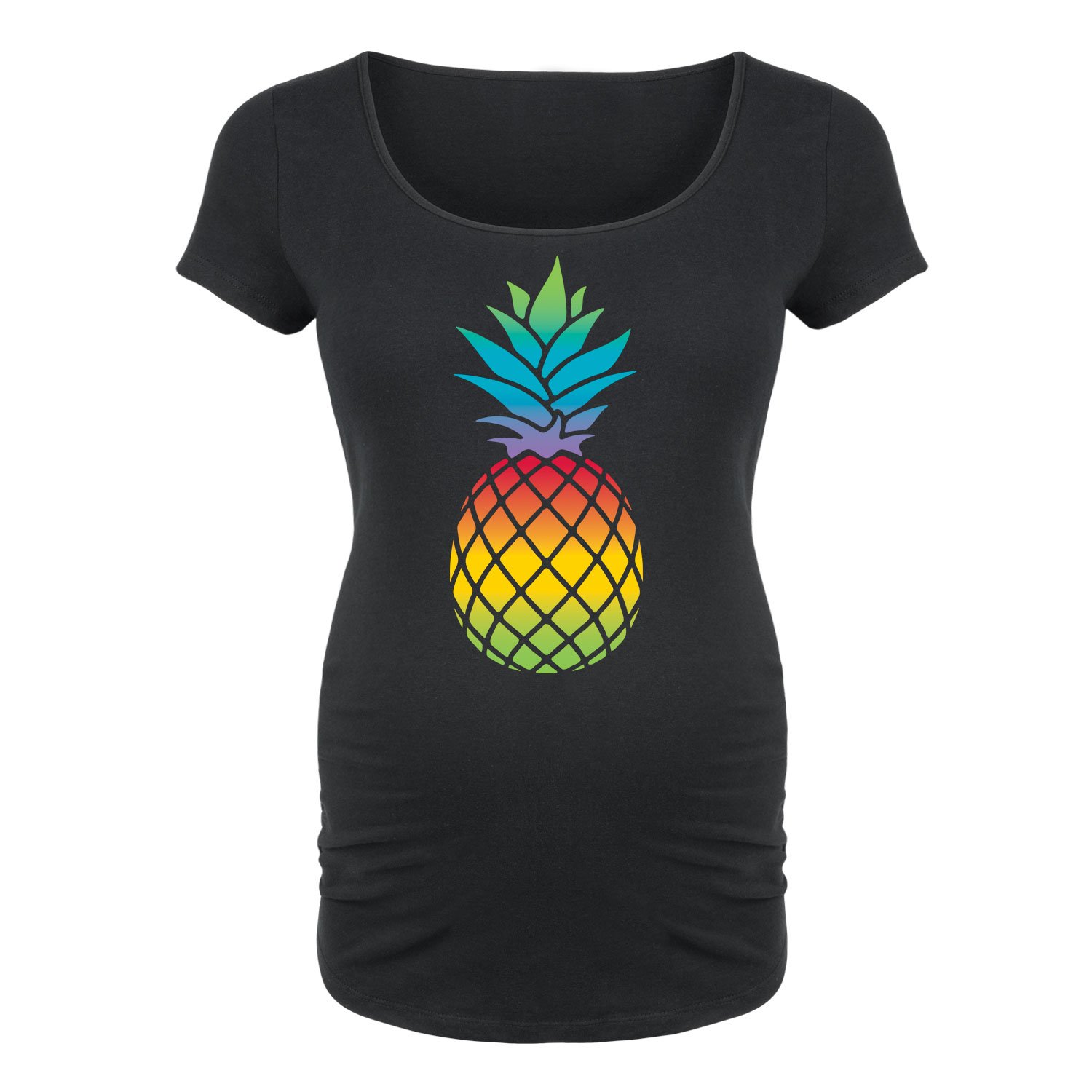 Bloom Maternity Rainbow Pineapple Maternity Scoop Neck T-Shirt - Soft Cotton Pregnancy Top for Casual Wear & Baby Shower