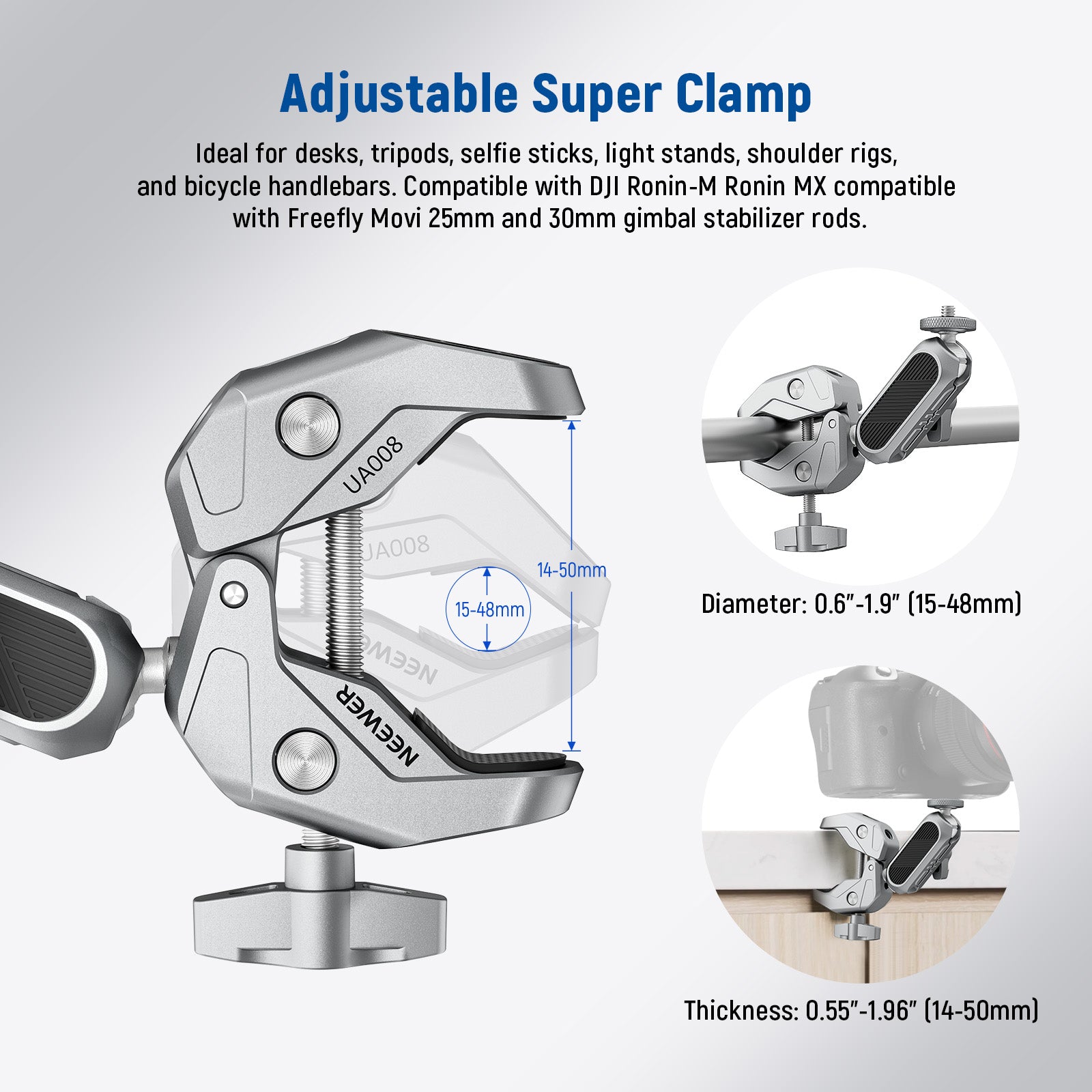 NEEWER UA008 Super Clamp with 3 Dual Ballhead Magic Arm - Heavy Duty Camera Mount for DSLR, Video, Lighting Equipment - Perfect for Photography, Videography, and Studio Setups