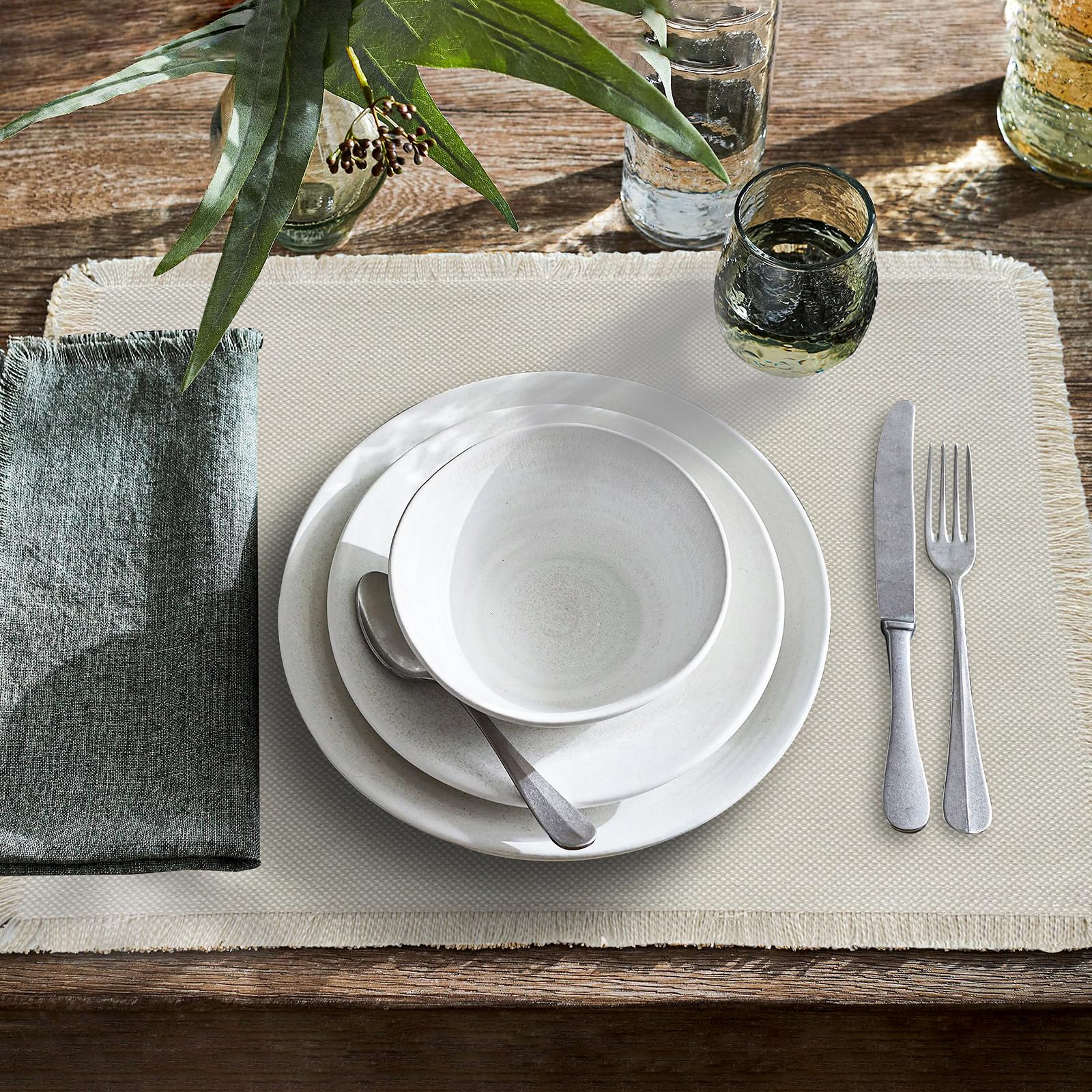Boho Cotton Linen Placemats Set of 6 - 13