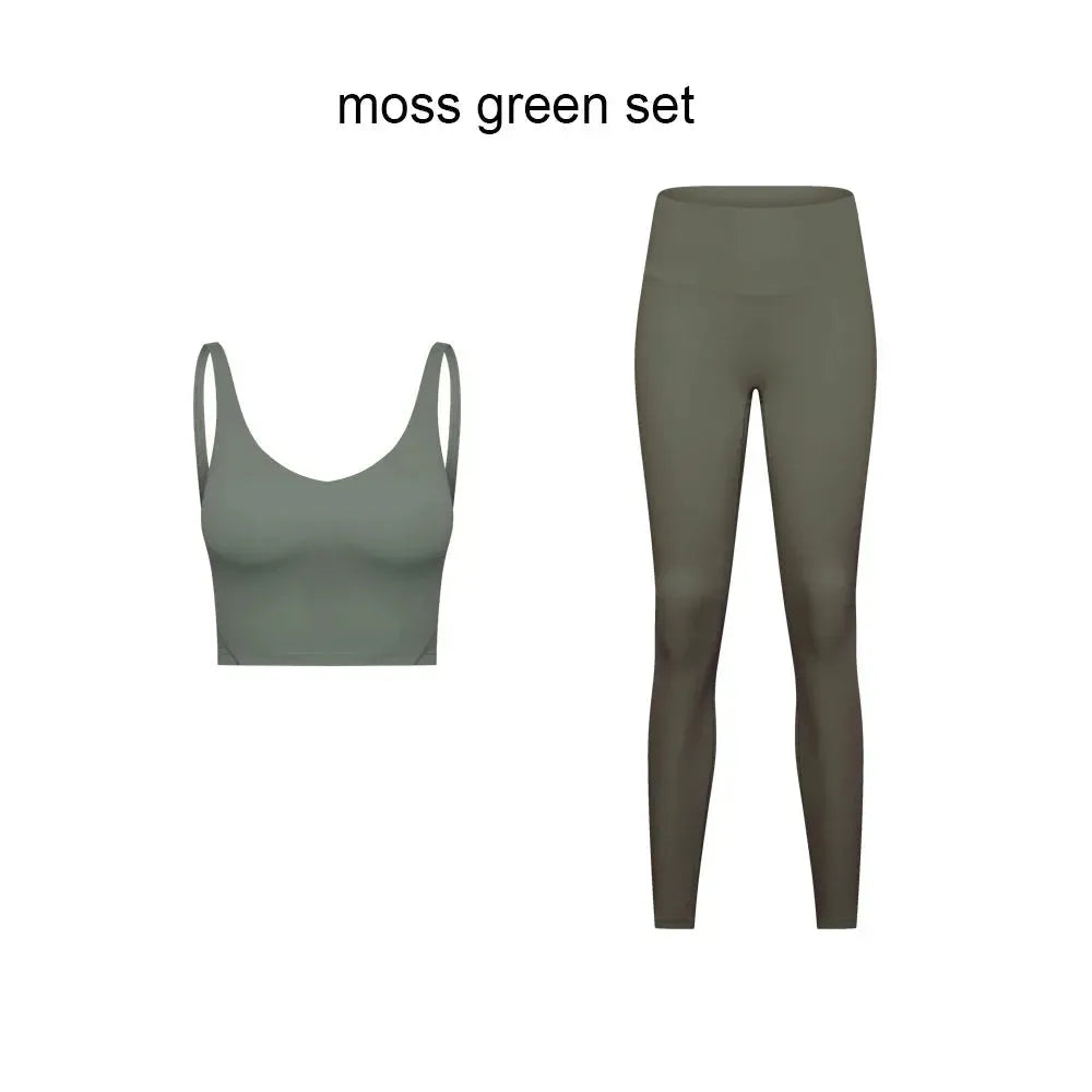 Women's 2-Piece Stretch Nylon Spandex Workout Outfit - Padded Crop Tank Bra & High Waist Yoga Leggings Set for Gym, Running & Yoga | Comfortable Tracksuit for Fitness & Active Lifestyle