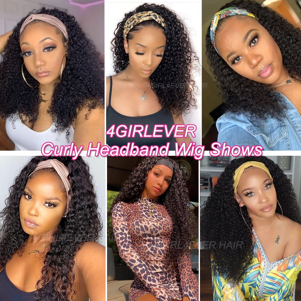 10A 180% Density Kinky Curly Human Hair Headband Wigs for Black Women - Glueless No Lace Front Natural Color 24 Inch - Perfect for Daily Wear, Parties & Protective Styling