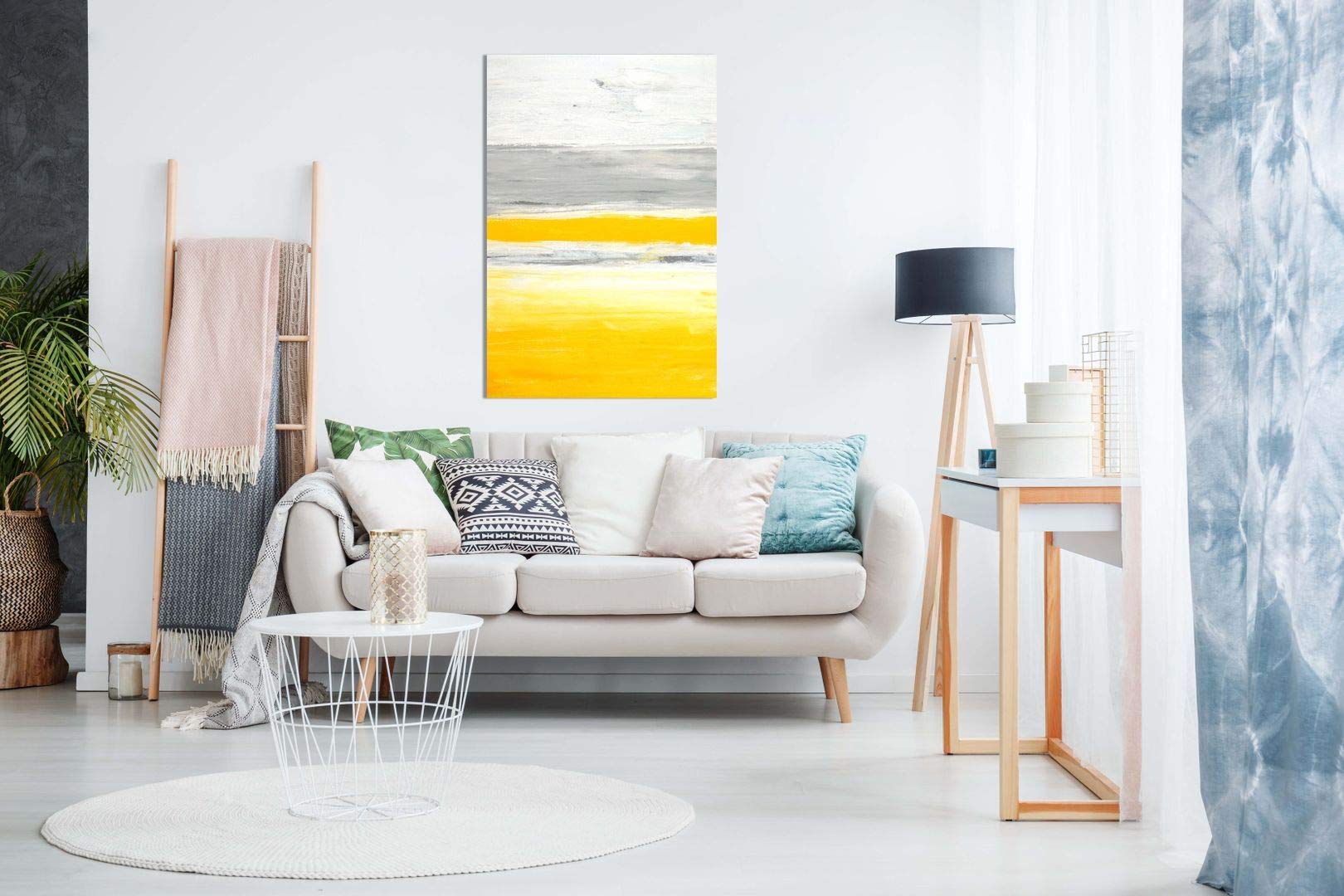 Abstract Yellow and Grey Canvas Wall Art - Modern Home & Office Painting Print (30x20 Inch) - Perfect for Living Room Decor, Bedroom Accent Wall or Workspace Inspiration
