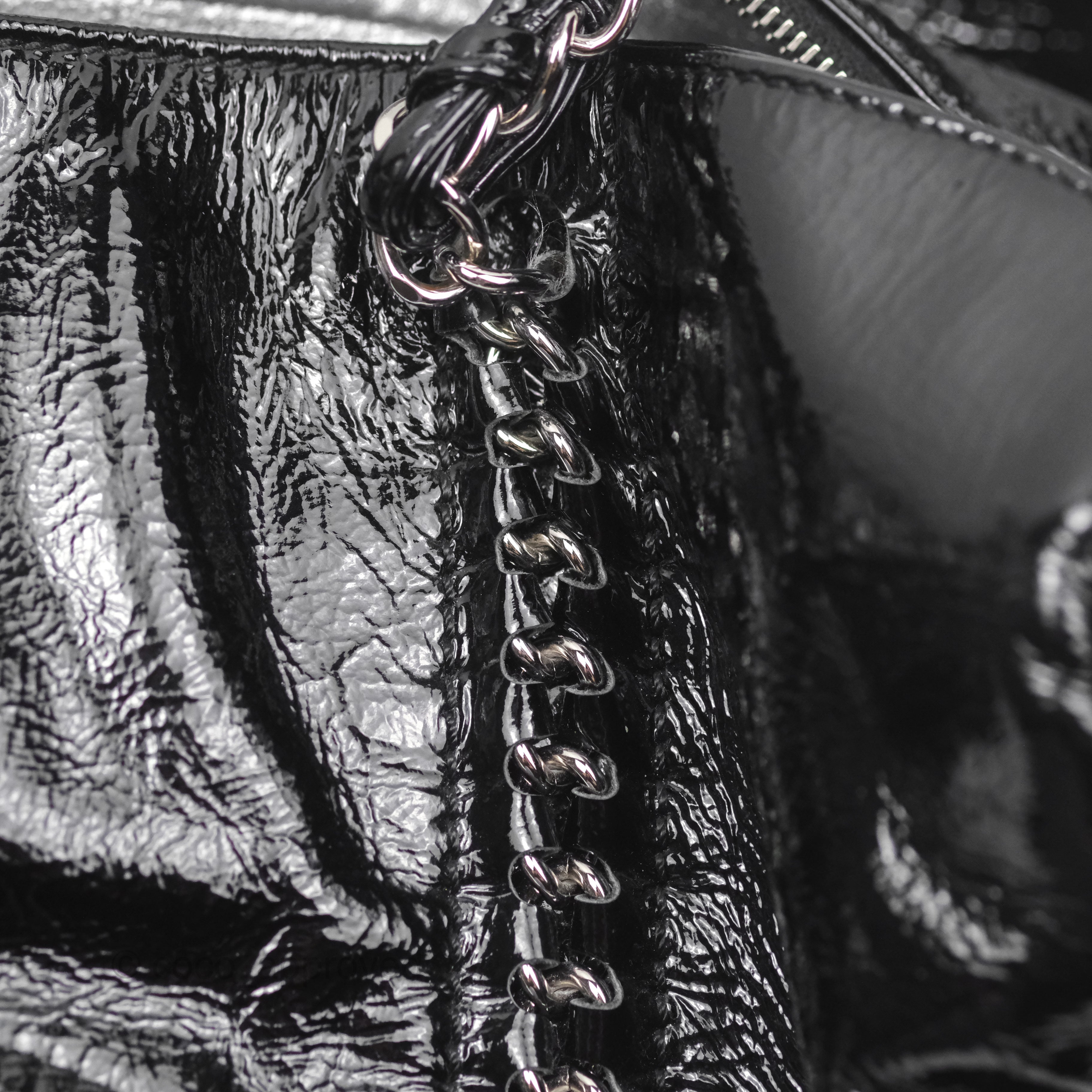 Chanel Bowling Tote Bag Black Glazed Calfskin Leather with Silver Hardware - Luxury Designer Handbag for Women, Perfect for Work, Travel and Everyday Use