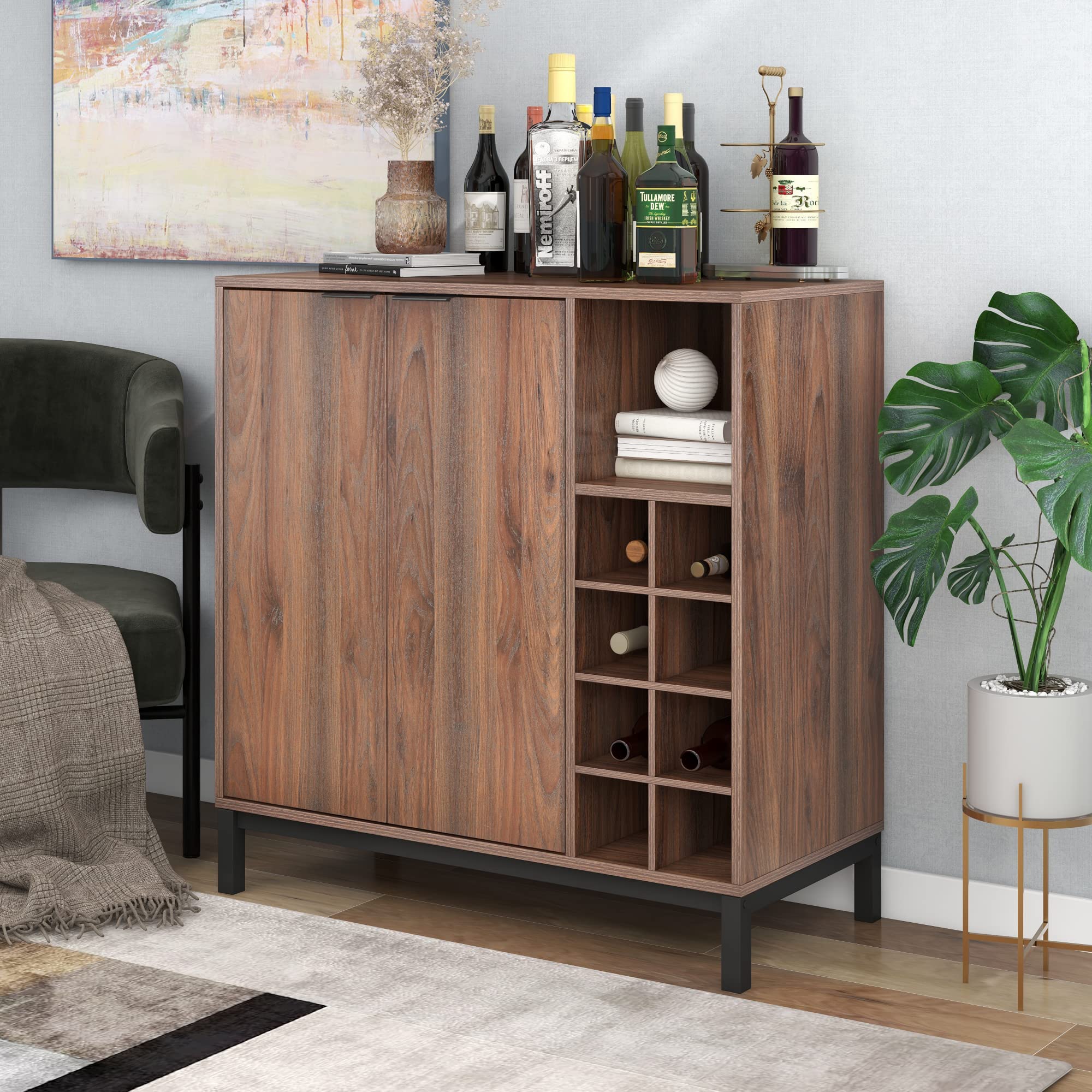 Rustic Wood Buffet Cabinet with Storage - Sideboard, Coffee Bar & Liquor Cabinet for Living Room & Kitchen | Perfect for Dining Room Storage, Wine Display & Entertaining Guests