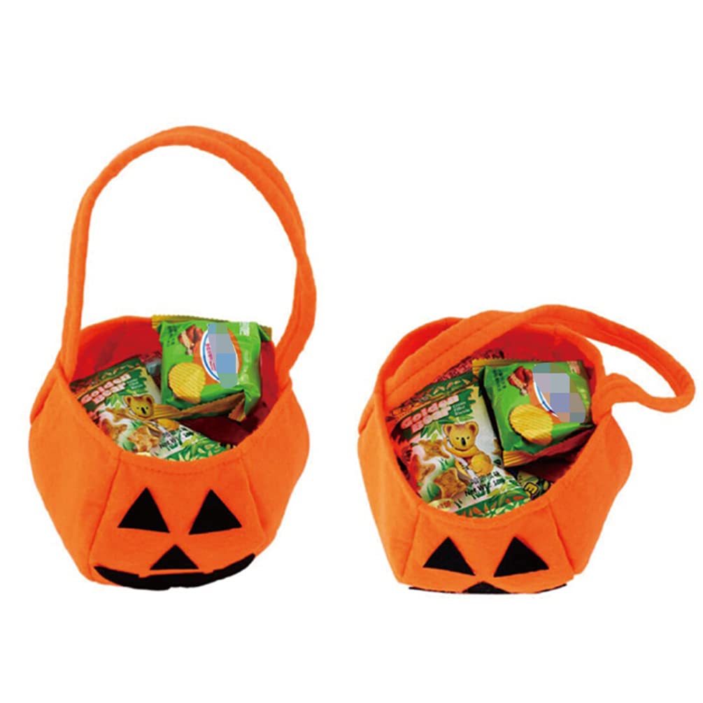 2 Pack Halloween Pumpkin Candy Bags - Non-Woven Reusable Trick or Treat Tote Bags with Cute Cartoon Design for Kids Halloween Party Favors, School Events & Neighborhood Trick-or-Treating