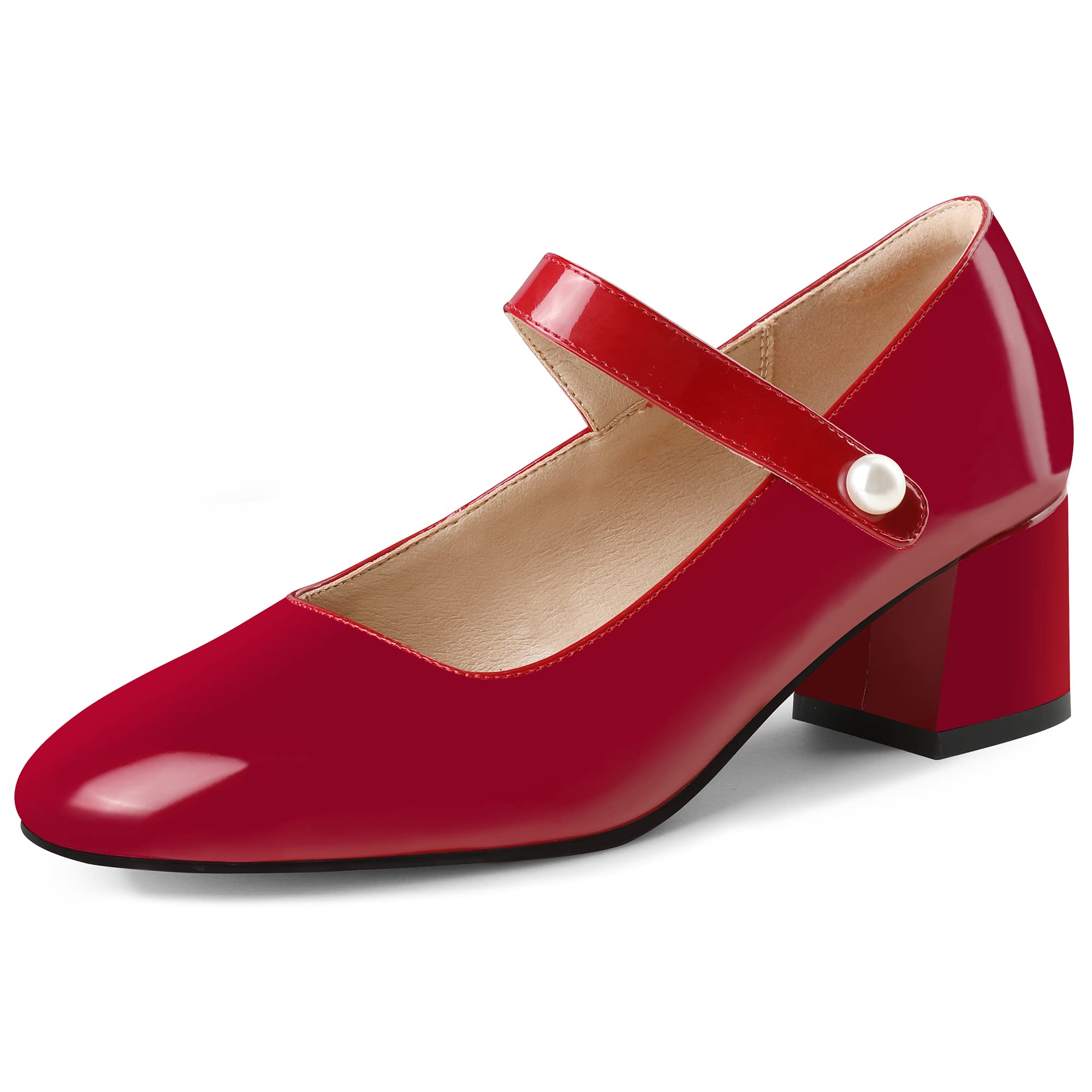 Naiyee Women's Mary Jane Shoes - Chunky Heel Ankle Strap Dress Pumps with Rounded Toe | Comfortable Low Heels for Work, Weddings & Special Occasions