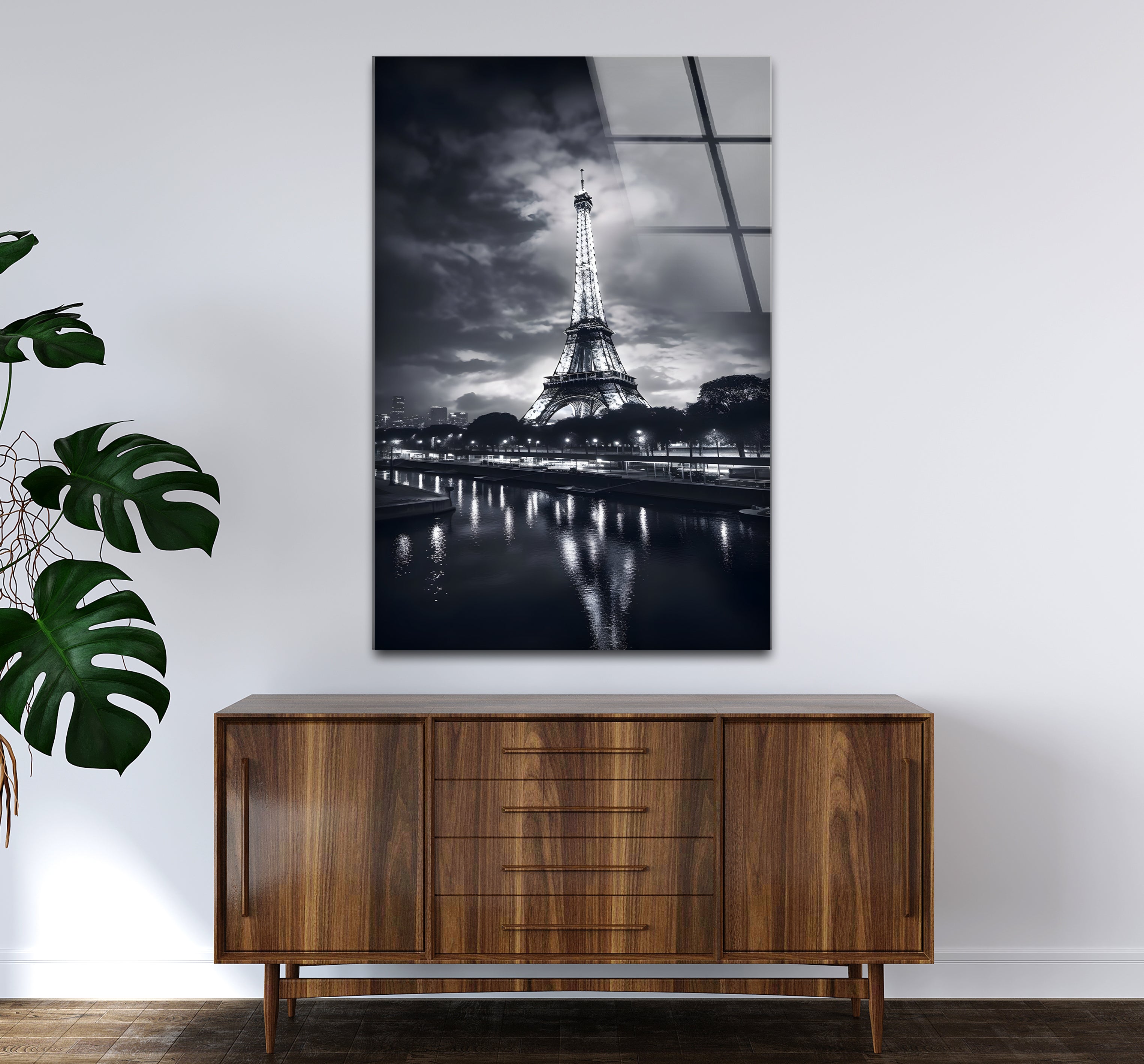 Black & White Paris Eiffel Tower Landscape Glass Wall Art - Elegant Home Decor for Living Room, Bedroom & Office