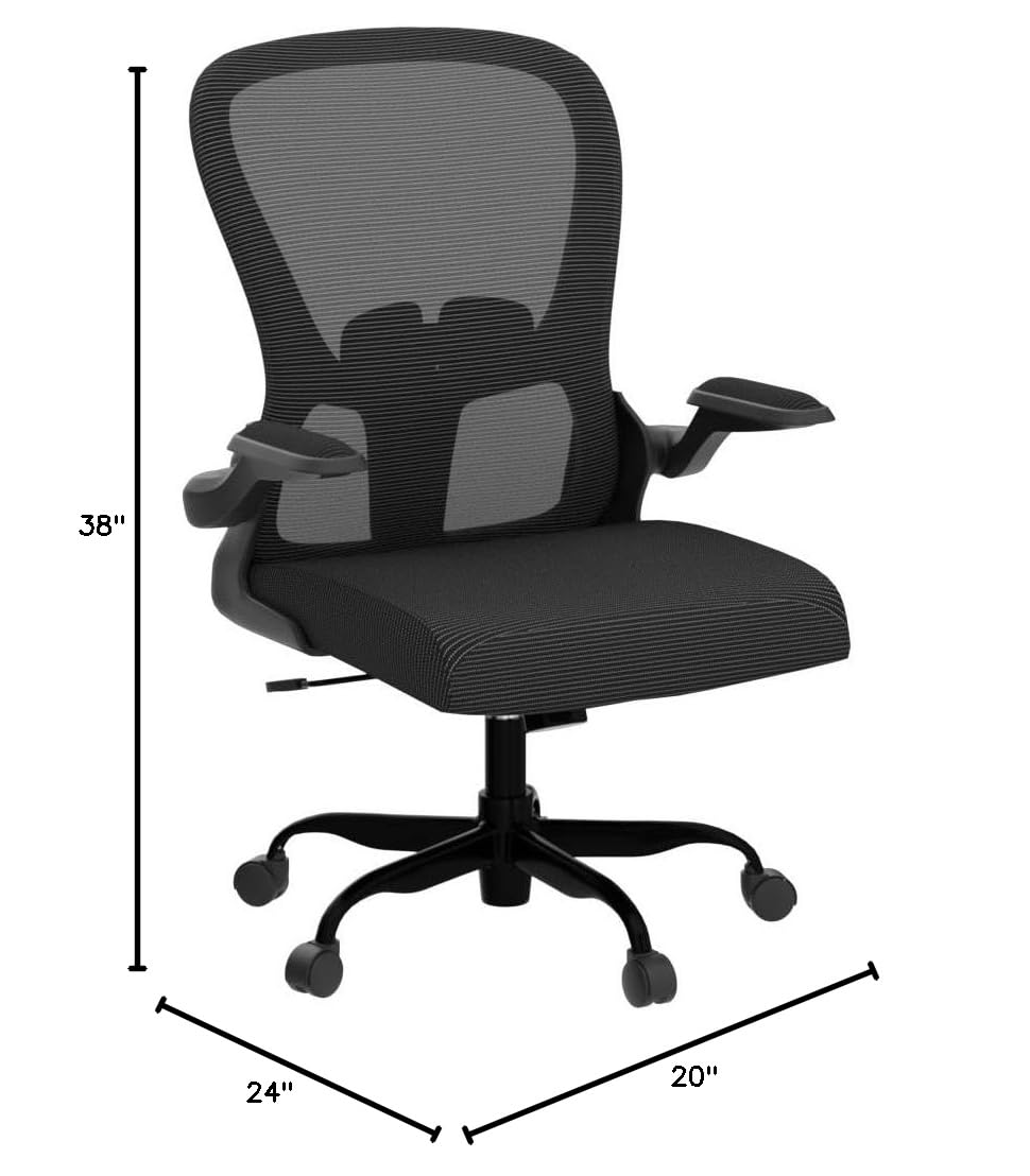Ergonomic Office Chair with Lumbar Support - Adjustable Height & Flip-Up Arms - Breathable Mesh Swivel Task Chair for Home & Office Use - Perfect for Long Hours of Sitting, Gaming, and Remote Work