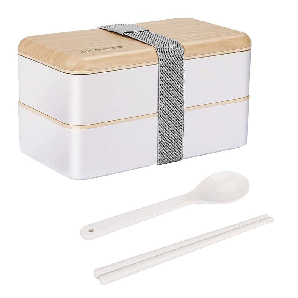 Premium Bento Box Lunch Container for Adults & Kids - BPA Free Japanese Style Stackable Meal Prep Box - Microwave, Dishwasher & Freezer Safe - Ideal for Office, School, Picnics & Travel (White)