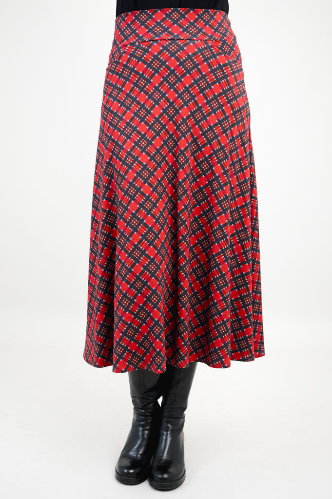 Gillian Skirt - Stylish Cherry Plaid Bamboo Midi Skirt for Women | Perfect for Casual Outings, Office Wear & Summer Fashion