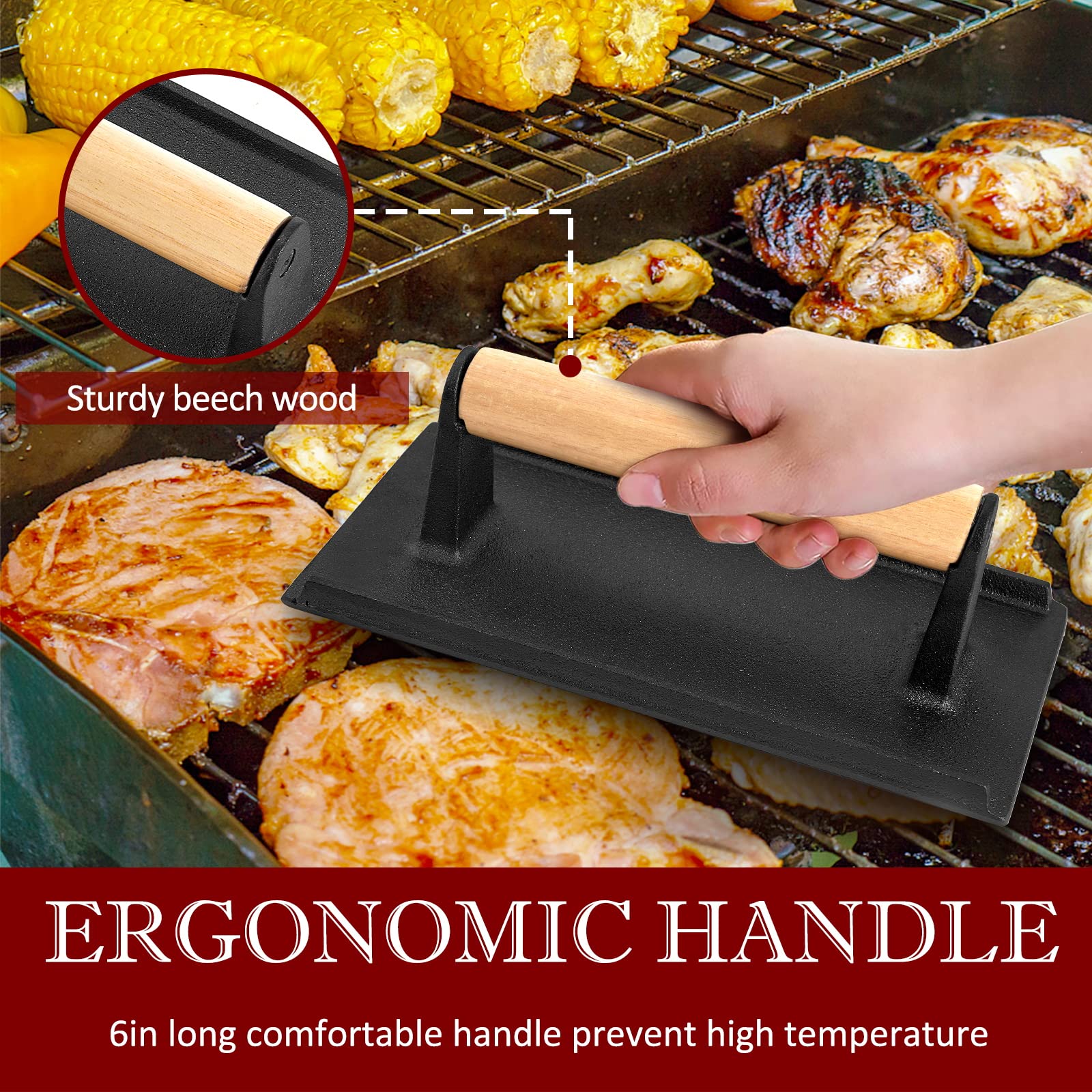 HaSteel 2-Piece Cast Iron Bacon Press Set - Heavy Duty 7