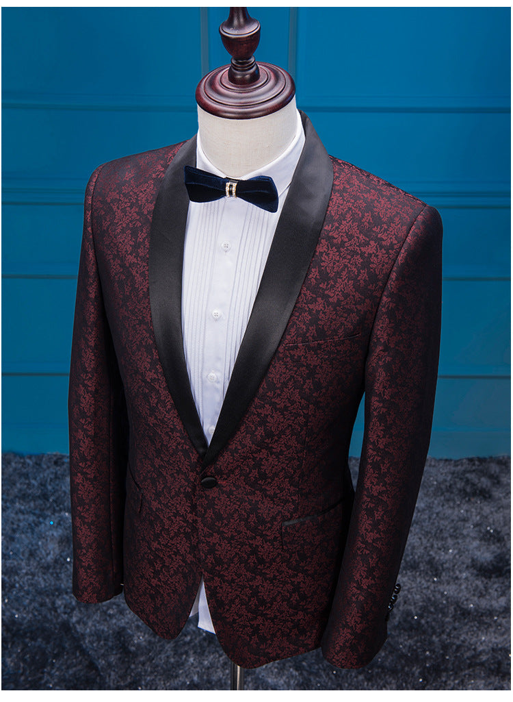 Men's Burgundy Print Blazer & Pants 2-Piece Formal Suit Set for Wedding, Prom & Evening Events | Stylish Tuxedo Outfit 2022 CB20197