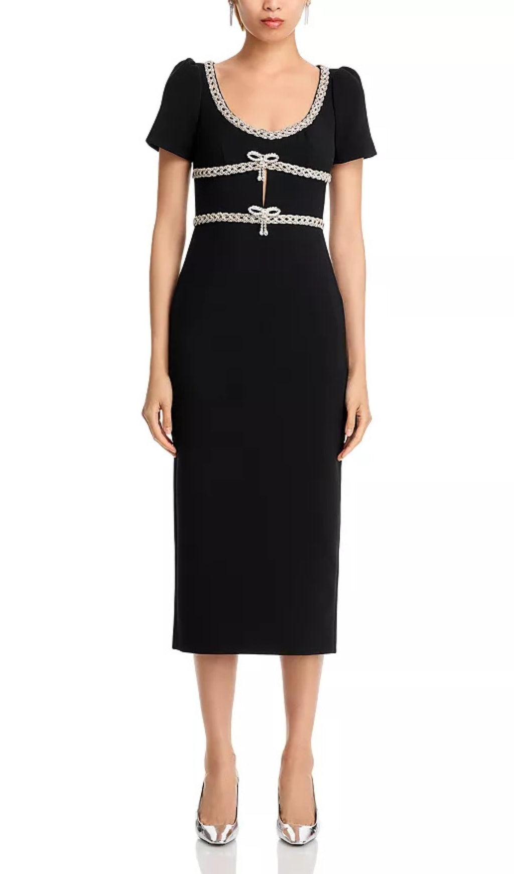 Elegant Crepe Diamante Midi Dress for Women - Perfect for Parties, Weddings & Evening Events