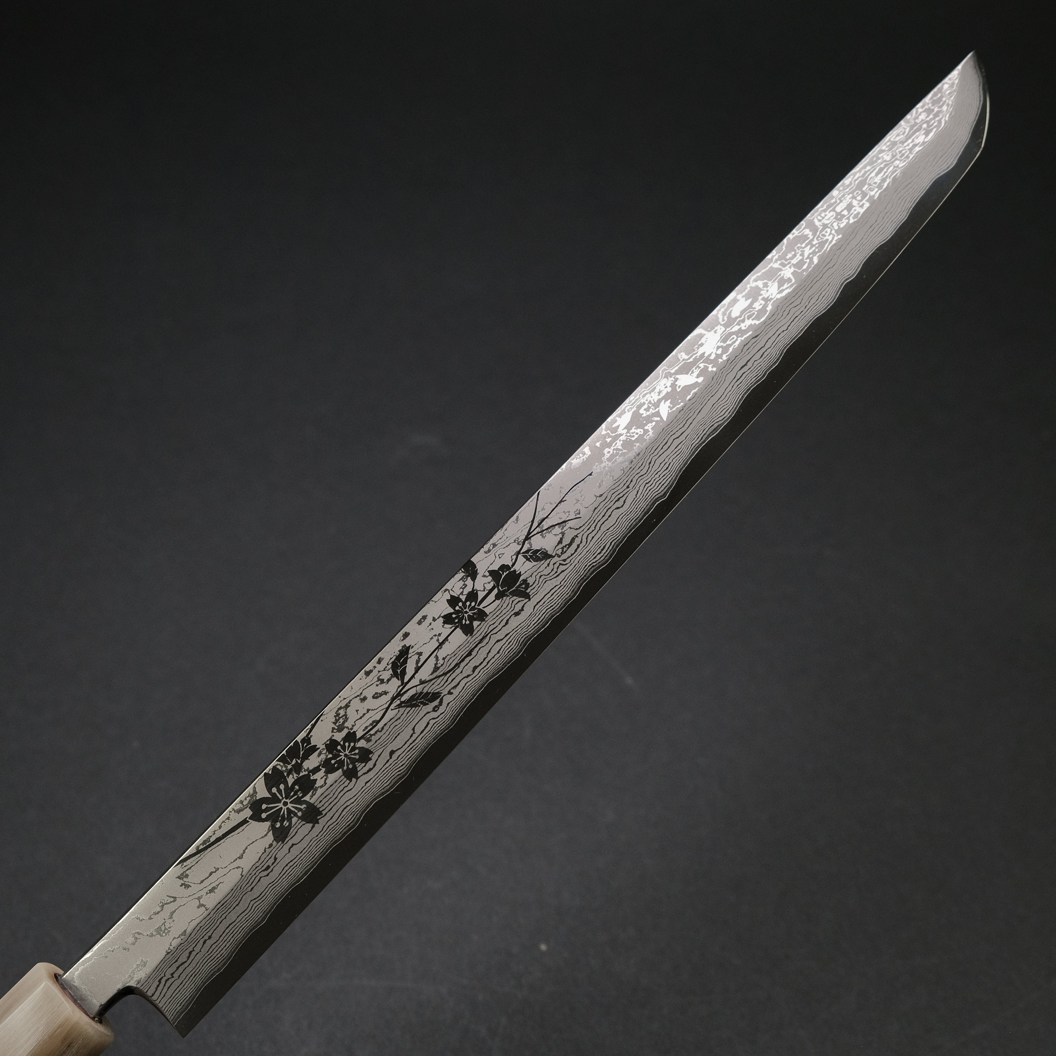 Hitohira Sakura Damascus Sakimaru Takobiki 300mm Japanese Chef Knife with Cherry Wood Handle & Saya - Perfect for Sushi, Sashimi & Precision Meat Cutting