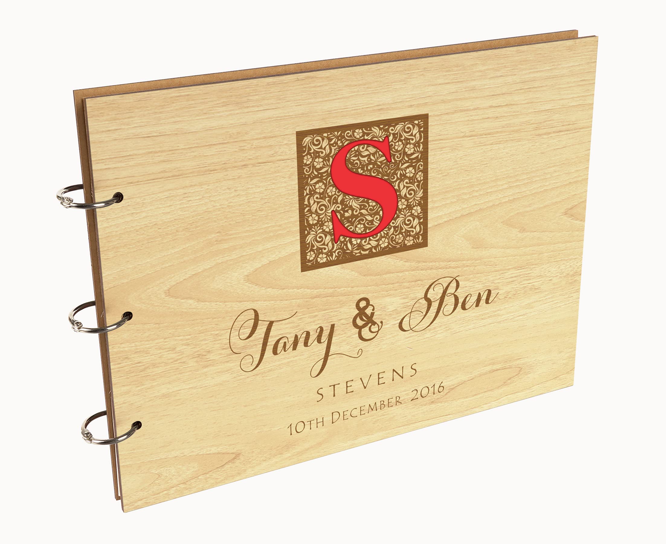 Personalized Laser Engraved Wedding Guest Book with Wooden Cover - Custom Sign-in Registry for Bridal Shower, Anniversary & Reception - Unique Keepsake Scrapbook for Couples (DK)