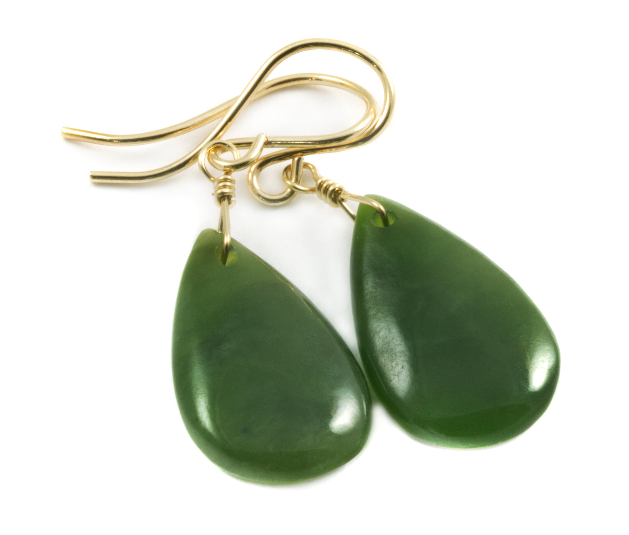 Dark Green Nephrite Jade Teardrop Earrings - Smooth Medium Drop Dangle for Women, Everyday Wear, Gift for Her, Perfect for Office, Party & Special Occasions