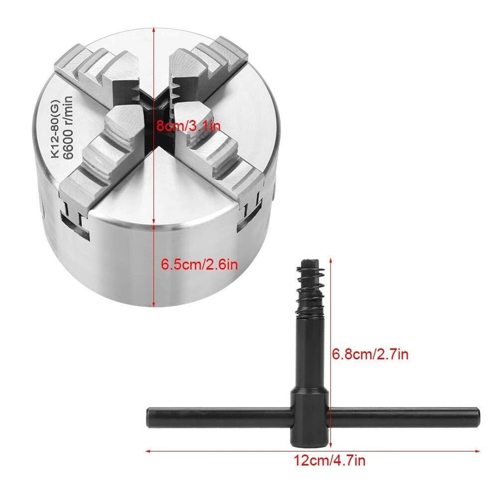 4 Jaw Self-Centering Reversible Lathe Chuck 80mm (3 Inch) - SANOU K12-80 Turning Machine Accessories for Metalworking & Woodworking Projects