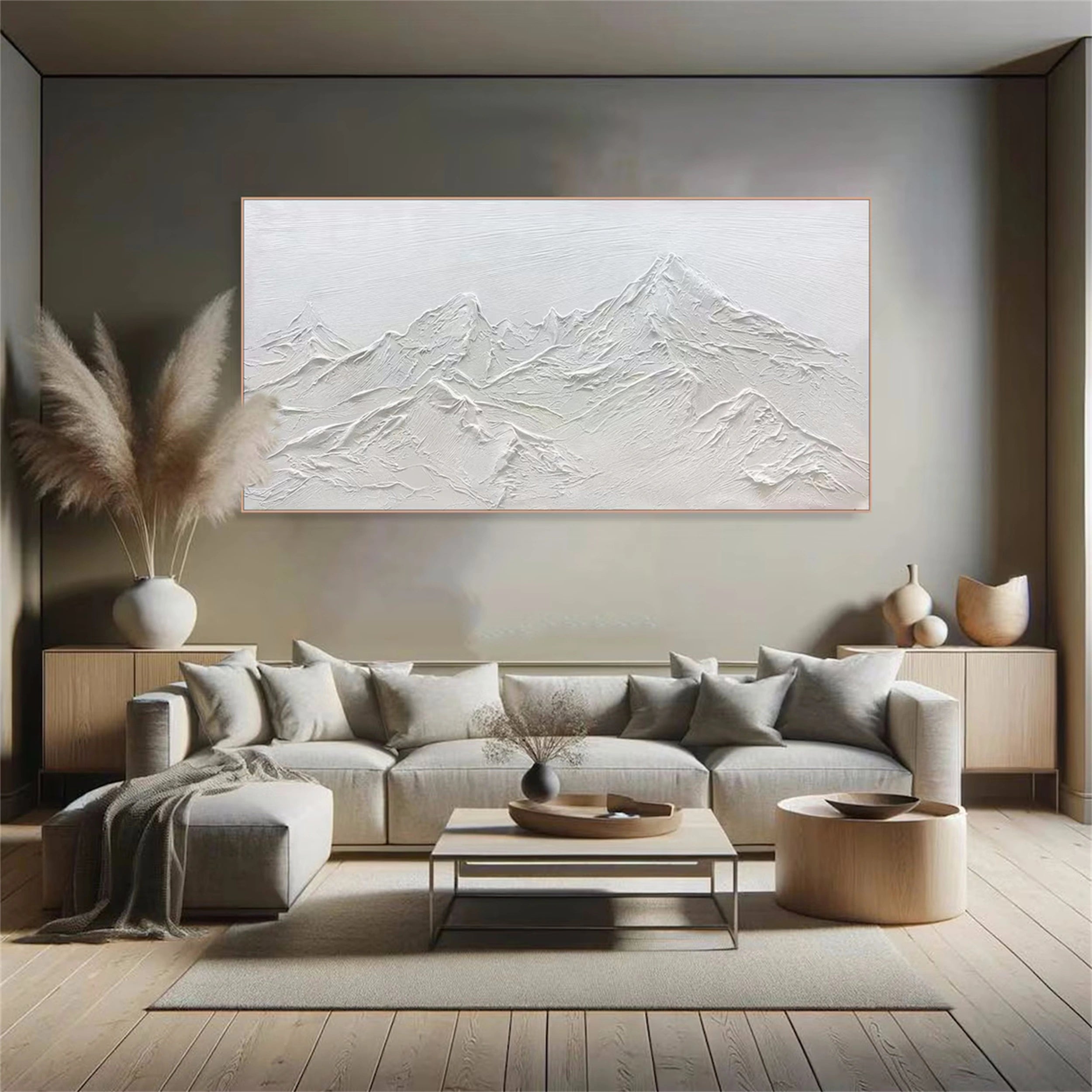 White Minimalist Textured Painting Canvas #MM107 - Modern Abstract Wall Art for Living Room, Bedroom & Office Decor