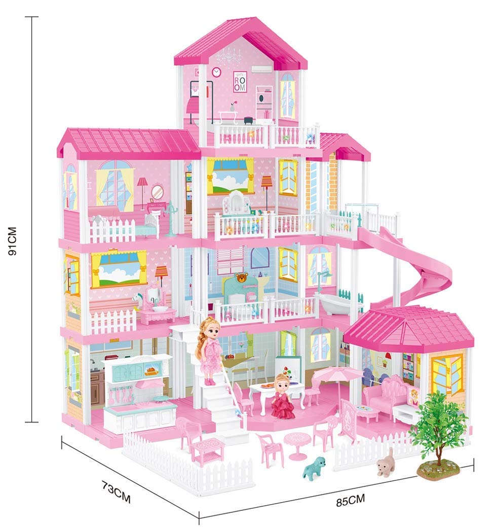 FIXSON 7-Room Dollhouse Dream House with Furniture Set - DIY Pretend Play Toy for Girls Ages 3-7 | Perfect for Birthday Gifts, Role Playing & Creative Playtime