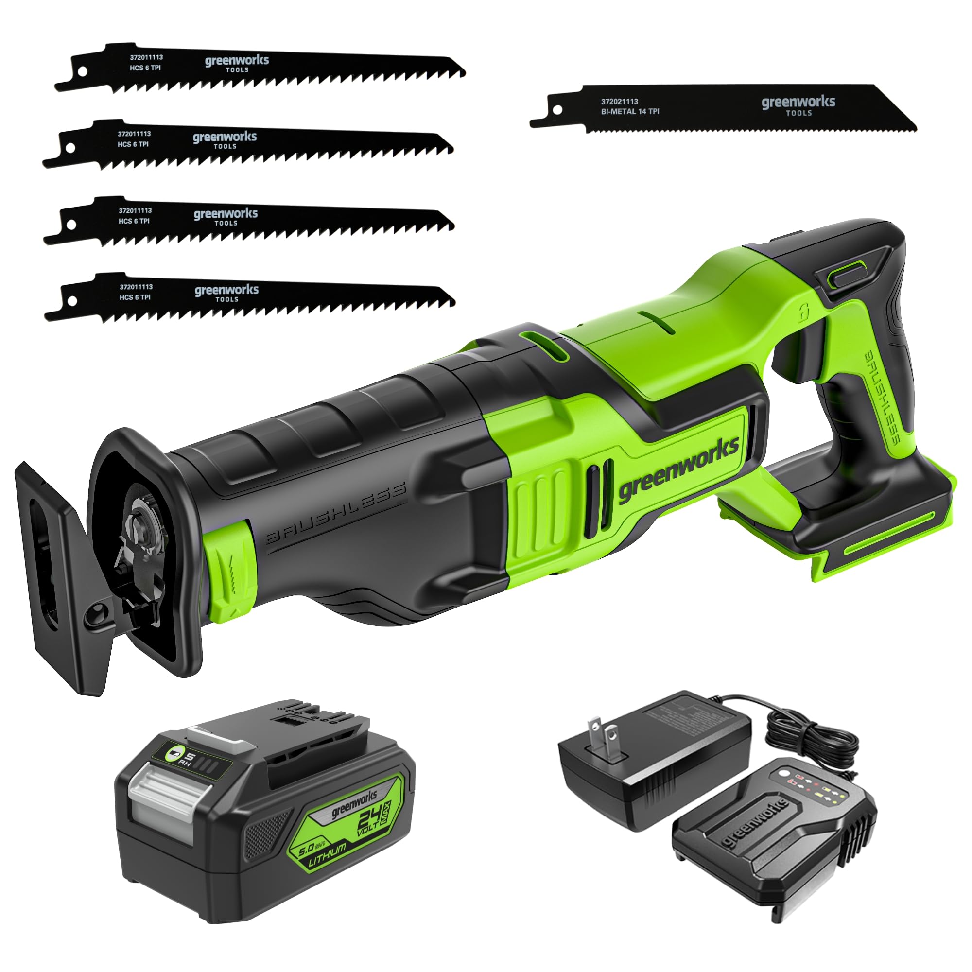 Greenworks 24V Brushless Cordless Reciprocating Saw - Compact Design, 1-1/8