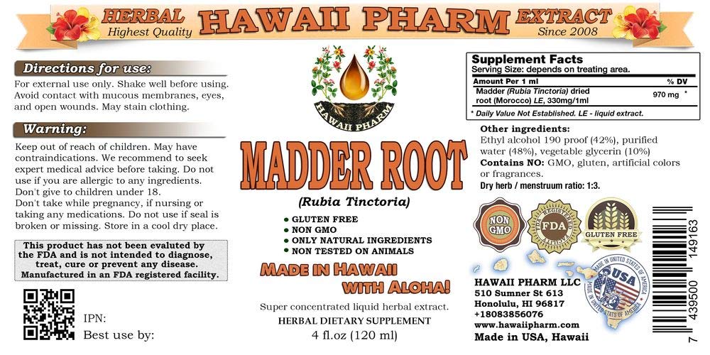Organic Madder Root Liquid Extract (Rubia Tinctorum) - 4oz Herbal Tincture Supplement for Natural Dye, Skin Care & Digestive Support | Vegan, Non-GMO, Alcohol-Free Formula for DIY Crafts & Holistic Wellness