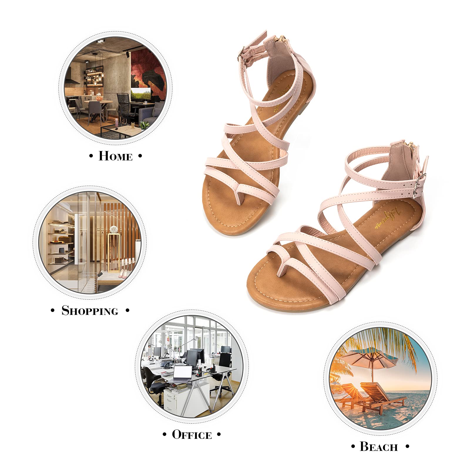 Luffymomo Women's Gladiator Sandals - Flat Fisherman Thong Strappy Summer Sandals for Beach, Casual & Boho Outfits