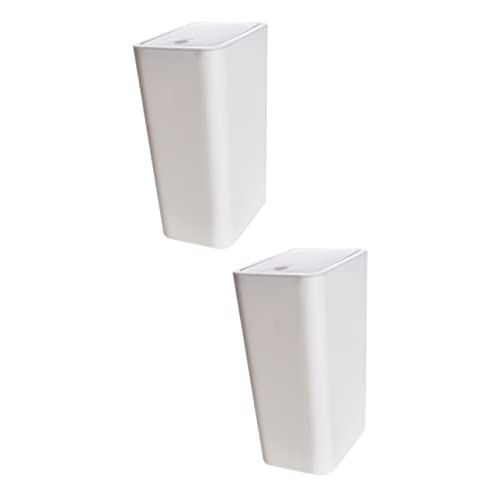 Homoyoyo 2-Pack Square Trash Cans - Modern Thick Plastic Waste Baskets for Kitchen, Bathroom, Bedroom & Office - White Small Garbage Bin for Home & Workplace Organization