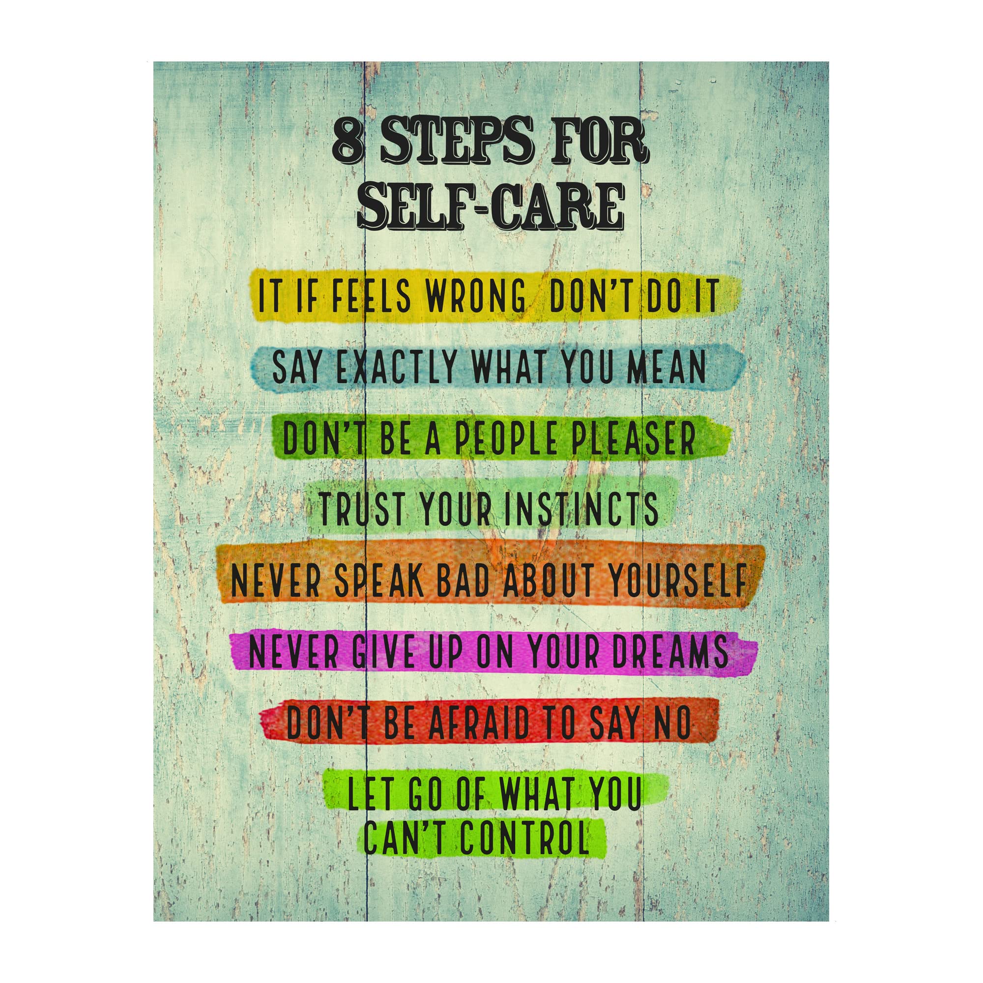 8 Steps Self-Care - Motivational Wall Art Print, Colorful Rustic Painting for Home Office & Classroom Decor - Positive Inspirational Unframed Poster (8x10 Inches) - Perfect for Living Rooms, Workspaces & Study Areas