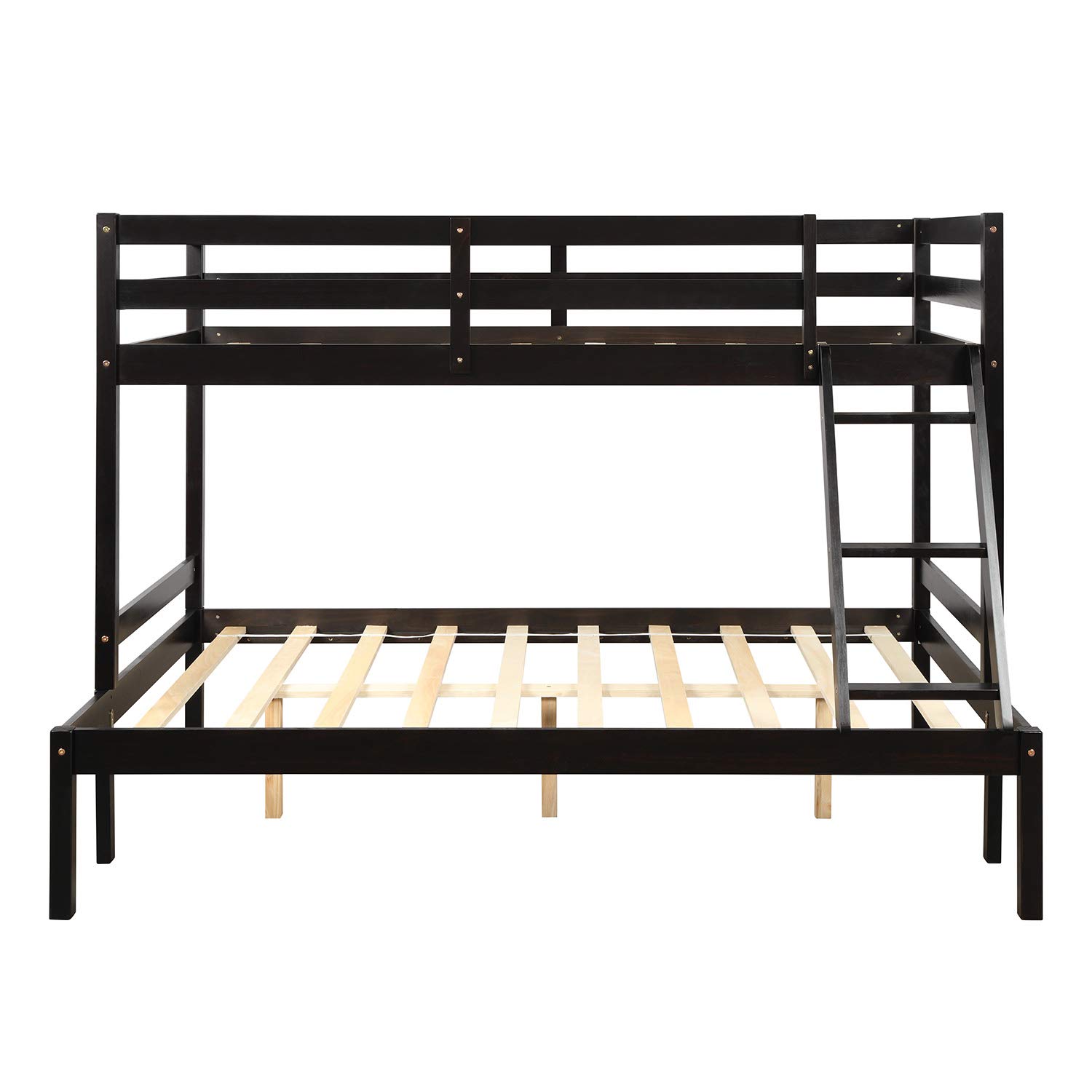 Twin Over Full Bunk Bed with Guardrail & Ladder - Solid Wood Convertible Bunk Bed for Kids & Teens | Separates into Twin Loft Bed & Full Size Bed | Wood Slat Support (No Box Spring Needed) | Espresso Finish | Perfect for Small Bedrooms, Guest Rooms & Vacation Homes