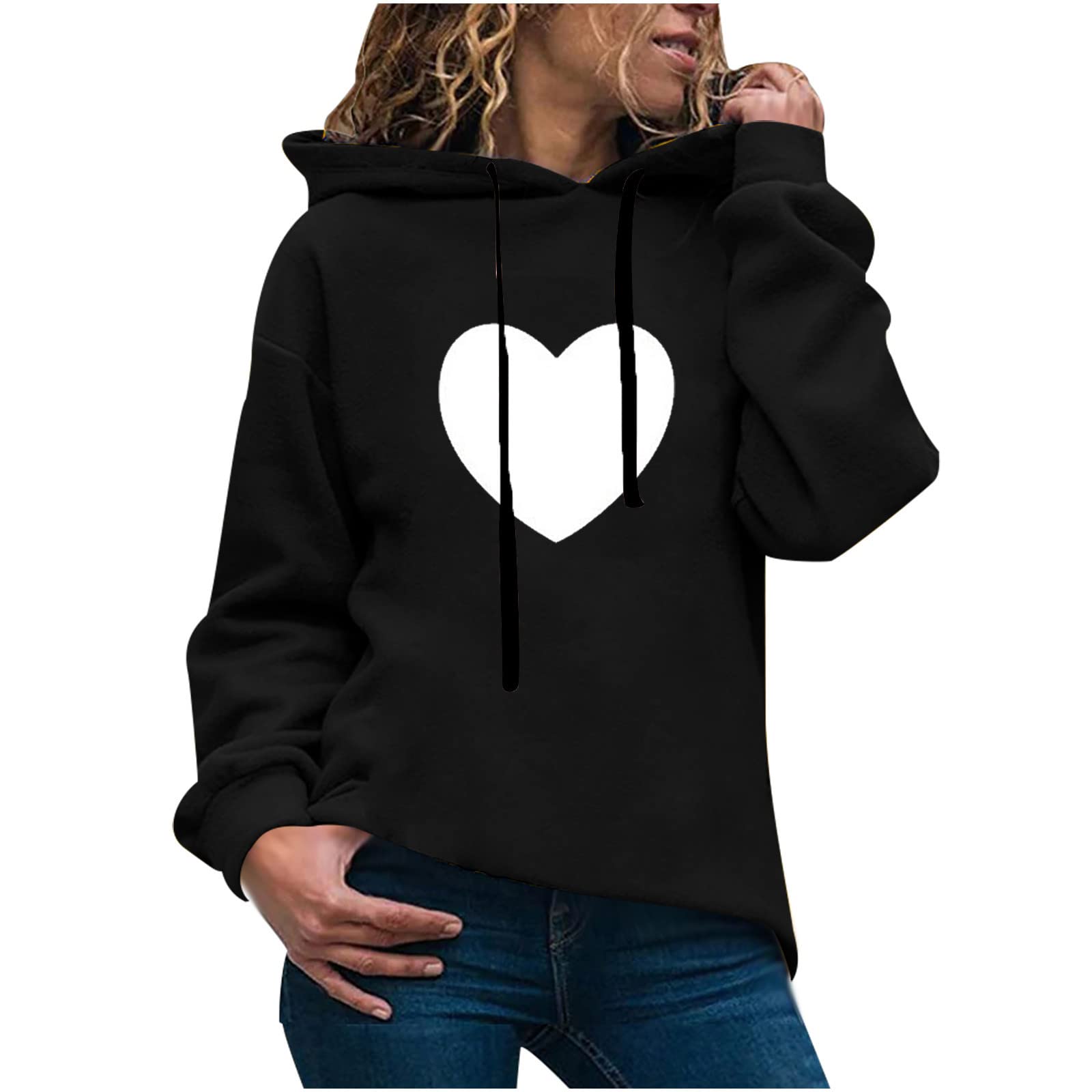 Women's Heart Print Hoodie Sweatshirt - Fashion Long Sleeve Pullover with Hood - Casual Loungewear & Streetwear for Women - Perfect for Gym, Running, and Everyday Wear