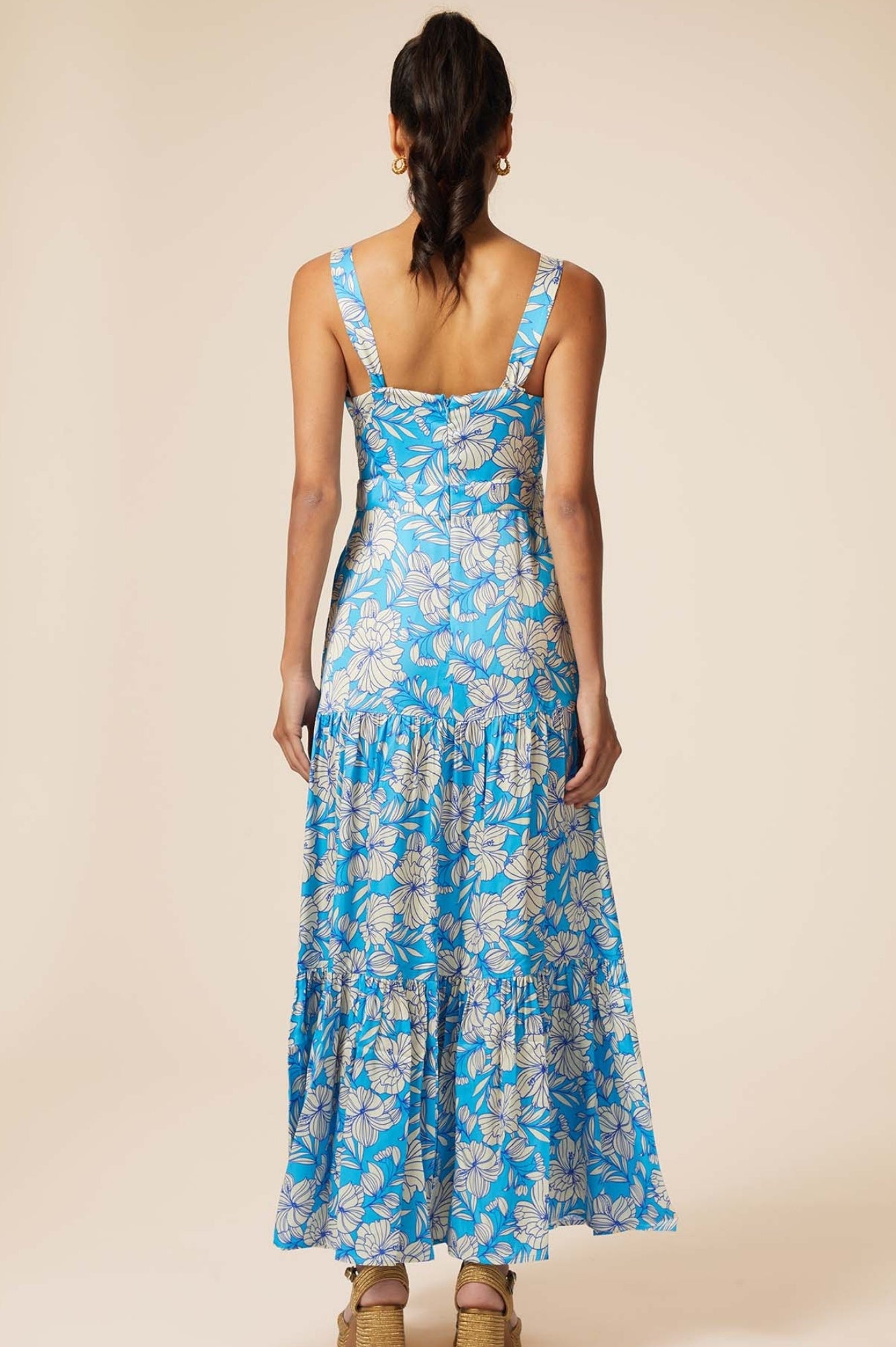 Aurelia Satin Floral Dress - Lined Turquoise and Cream Midi Dress for Women | Perfect for Weddings, Parties & Special Occasions