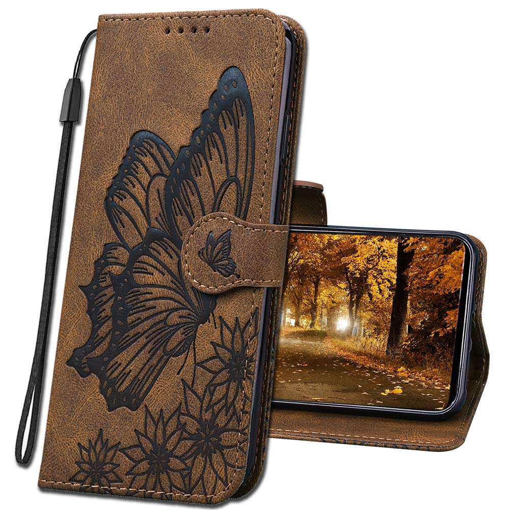 Apple iPhone 13 Pro Max Case - Butterfly Embossed PU Leather Flip Wallet Cover with Card Slots & Stand | Protective Case for iPhone 13 Pro Max (Butterfly Brown) | Perfect for Daily Use, Travel & Business Meetings