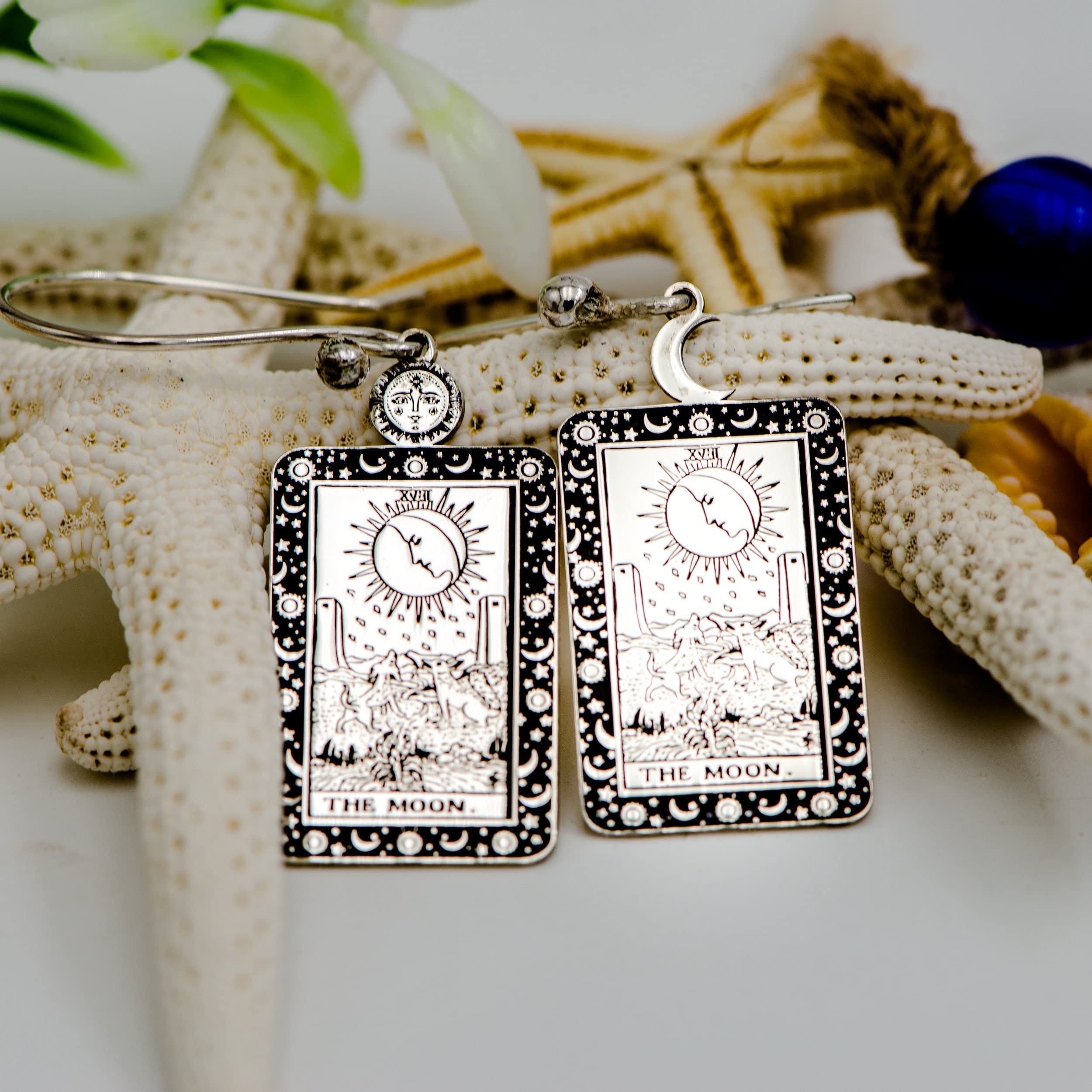 925 Sterling Silver Magic Arcana Tarot Card Earrings - Mystical Symbol Engraved Rectangle Lobe Earrings with Secure Hook Closure | Perfect for Wiccan Rituals, Tarot Readings & Gothic Fashion (The Magician, Silver)